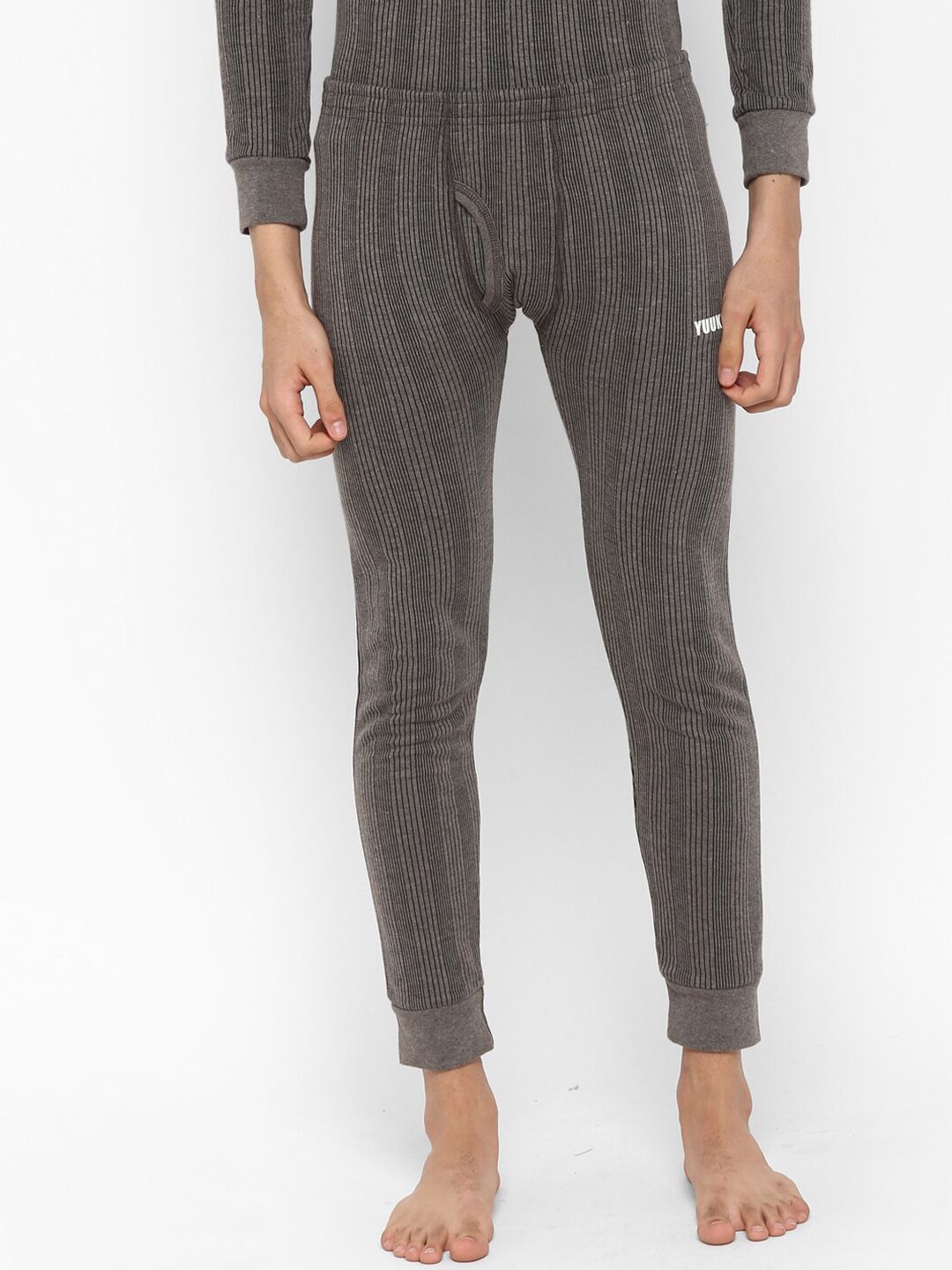 Yuuki Men Charcoal Grey Striped Thermal Bottom