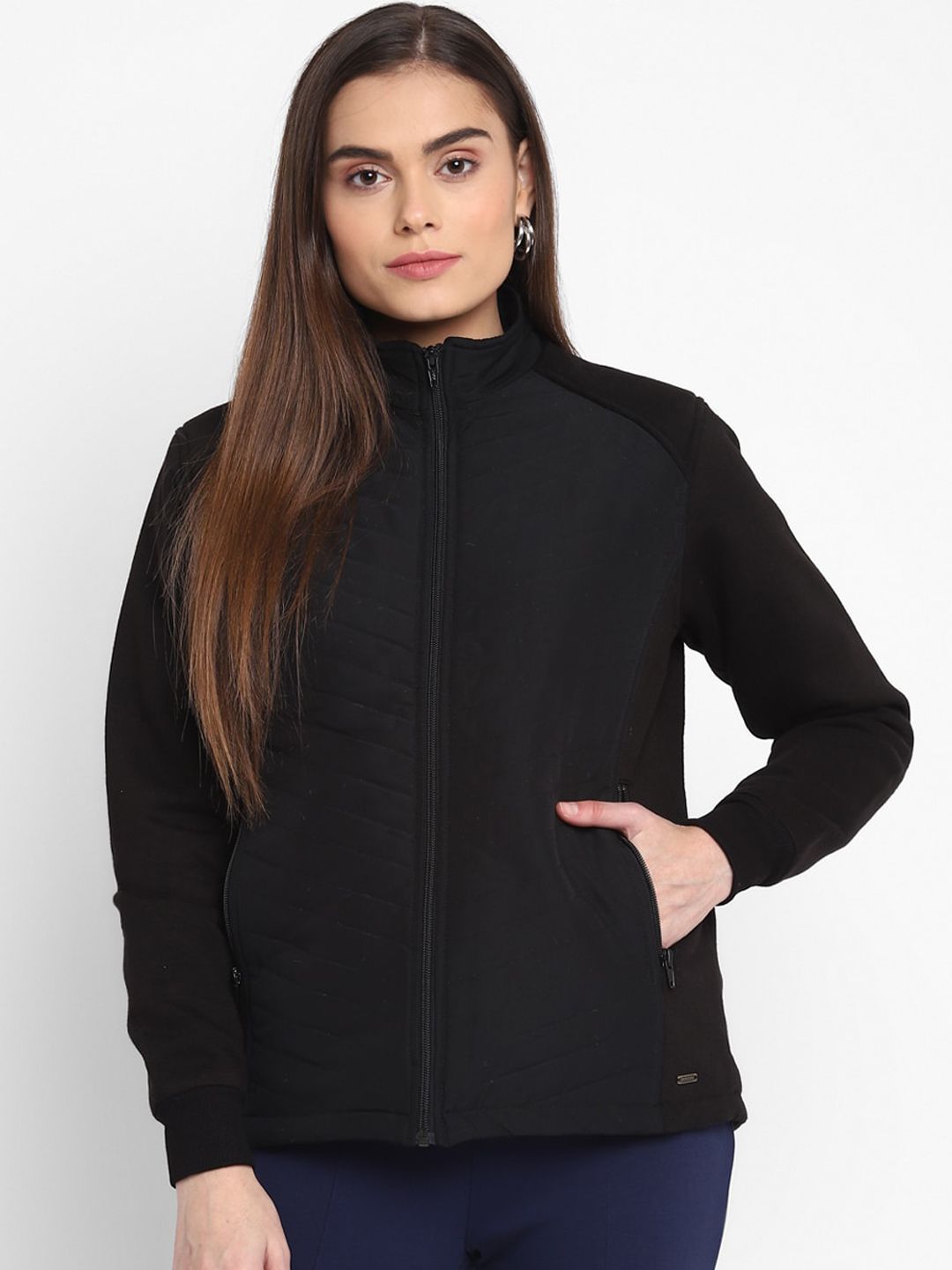 LAMOURE BY RED CHIEF Women Black Self Design Polyester Water Resistant Quilted Jacket Price in India