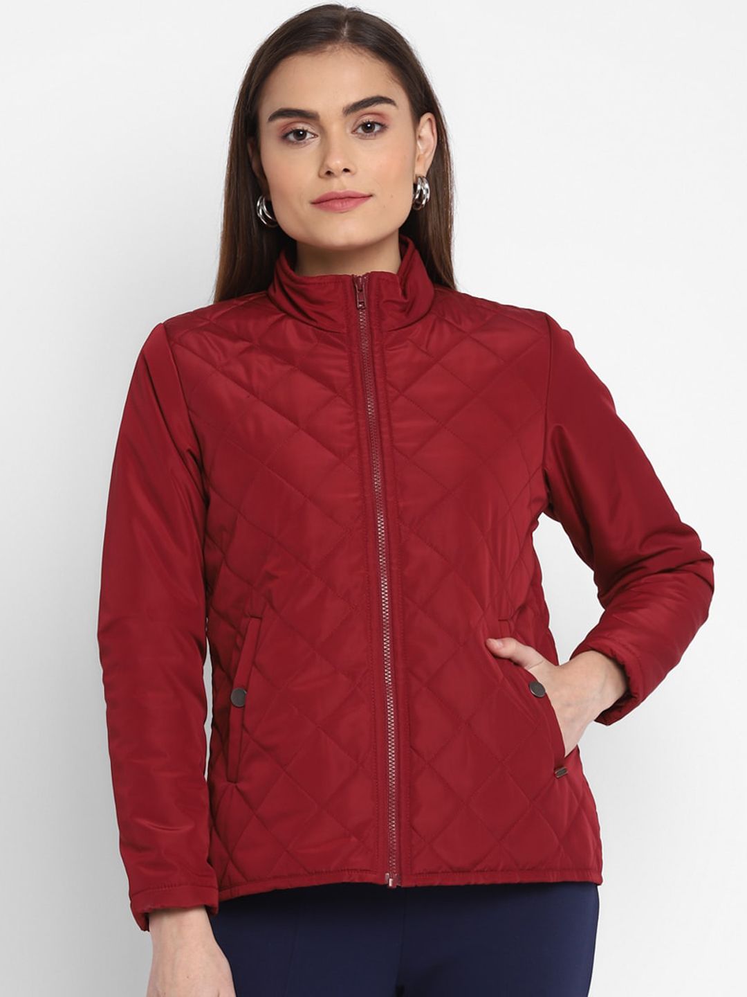 LAMOURE BY RED CHIEF Women Maroon Water Resistant Quilted Jacket Price in India