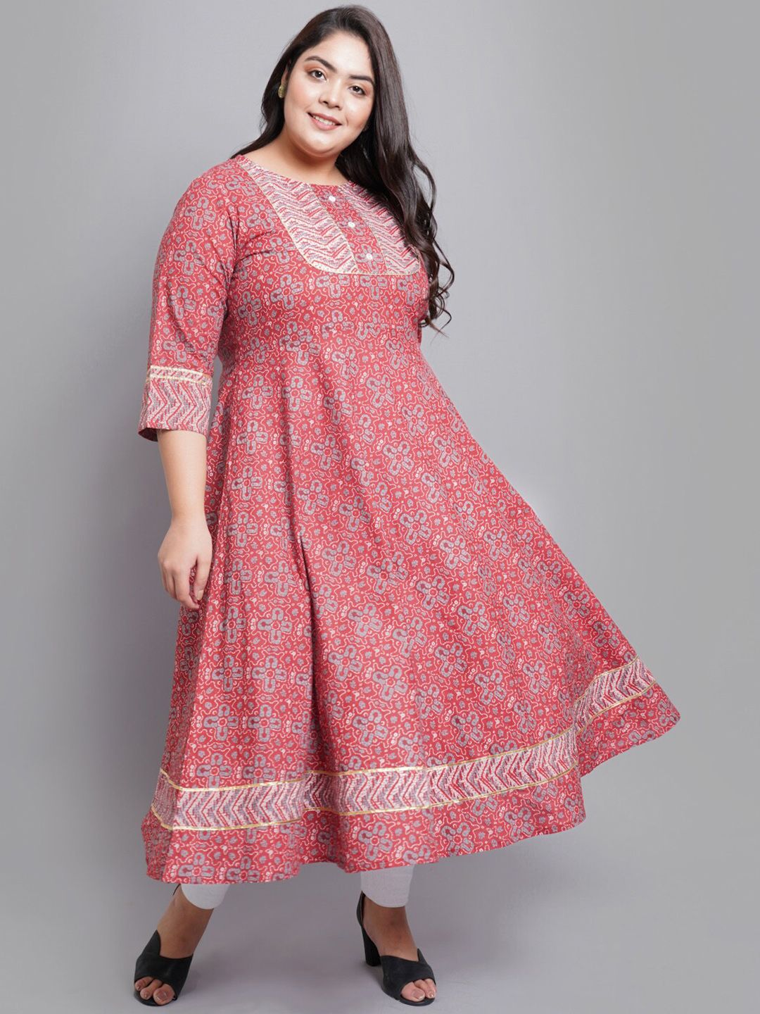 YASH GALLERY Women Maroon Plus Size Cotton Floral Printed  Anarkali kurta Price in India