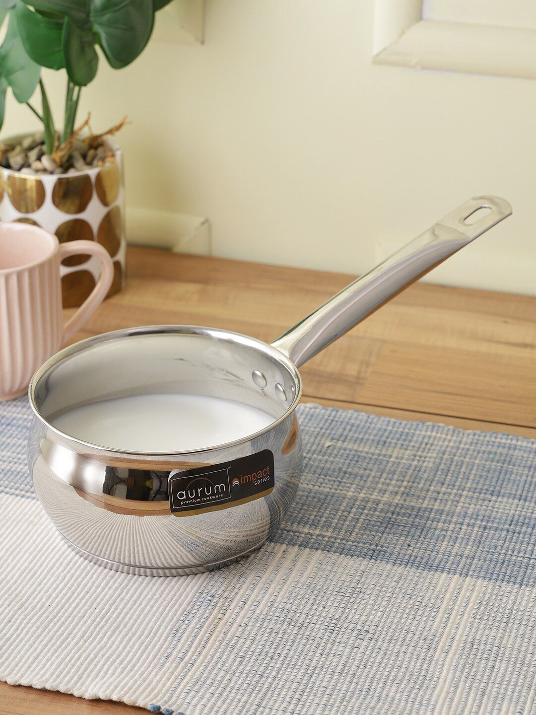 AURUM Silver-Toned Solid Induction Base Sauce Pan Price in India