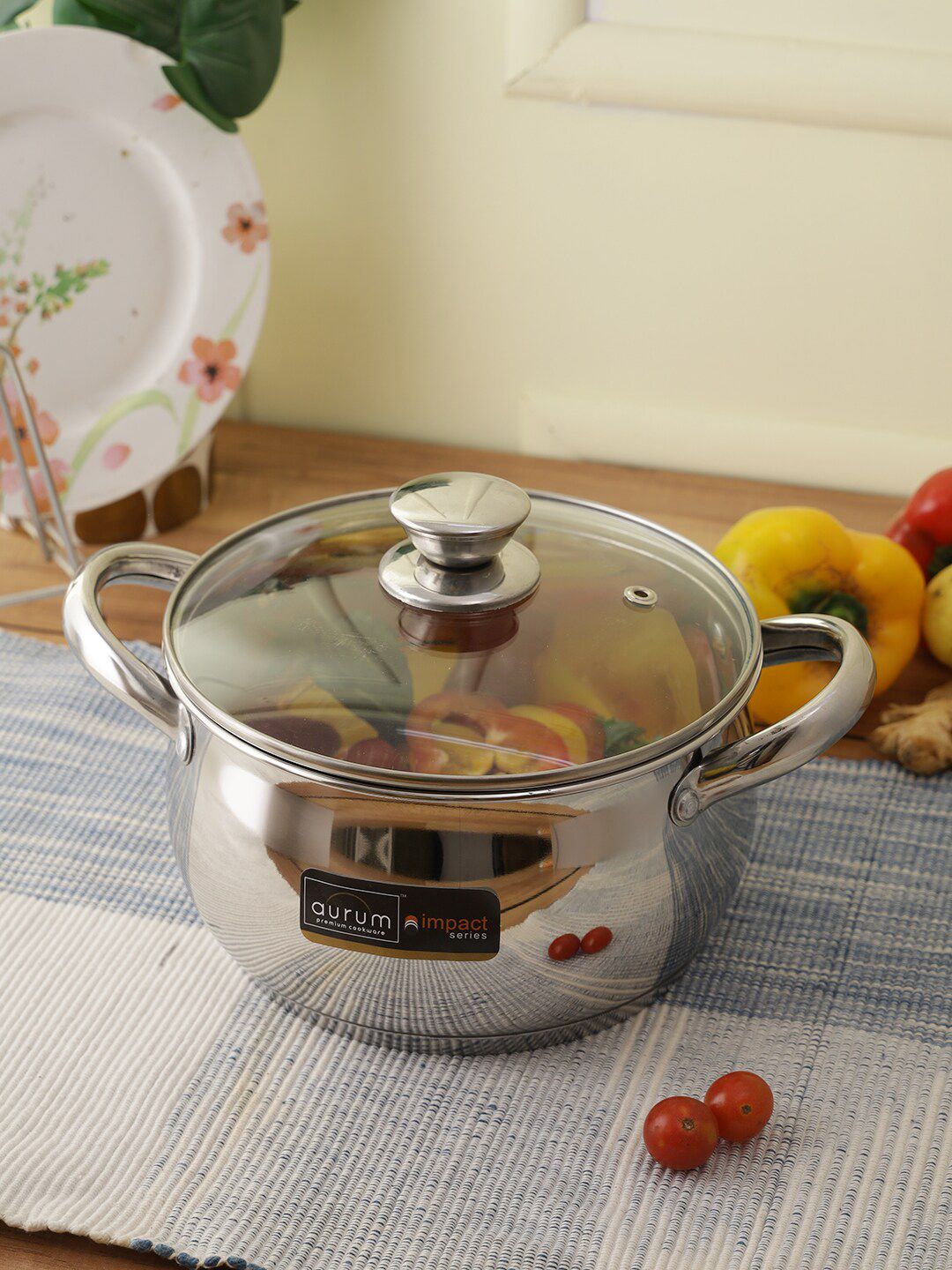 AURUM Silver-Toned Solid Induction Base Casserole With Lid Price in India