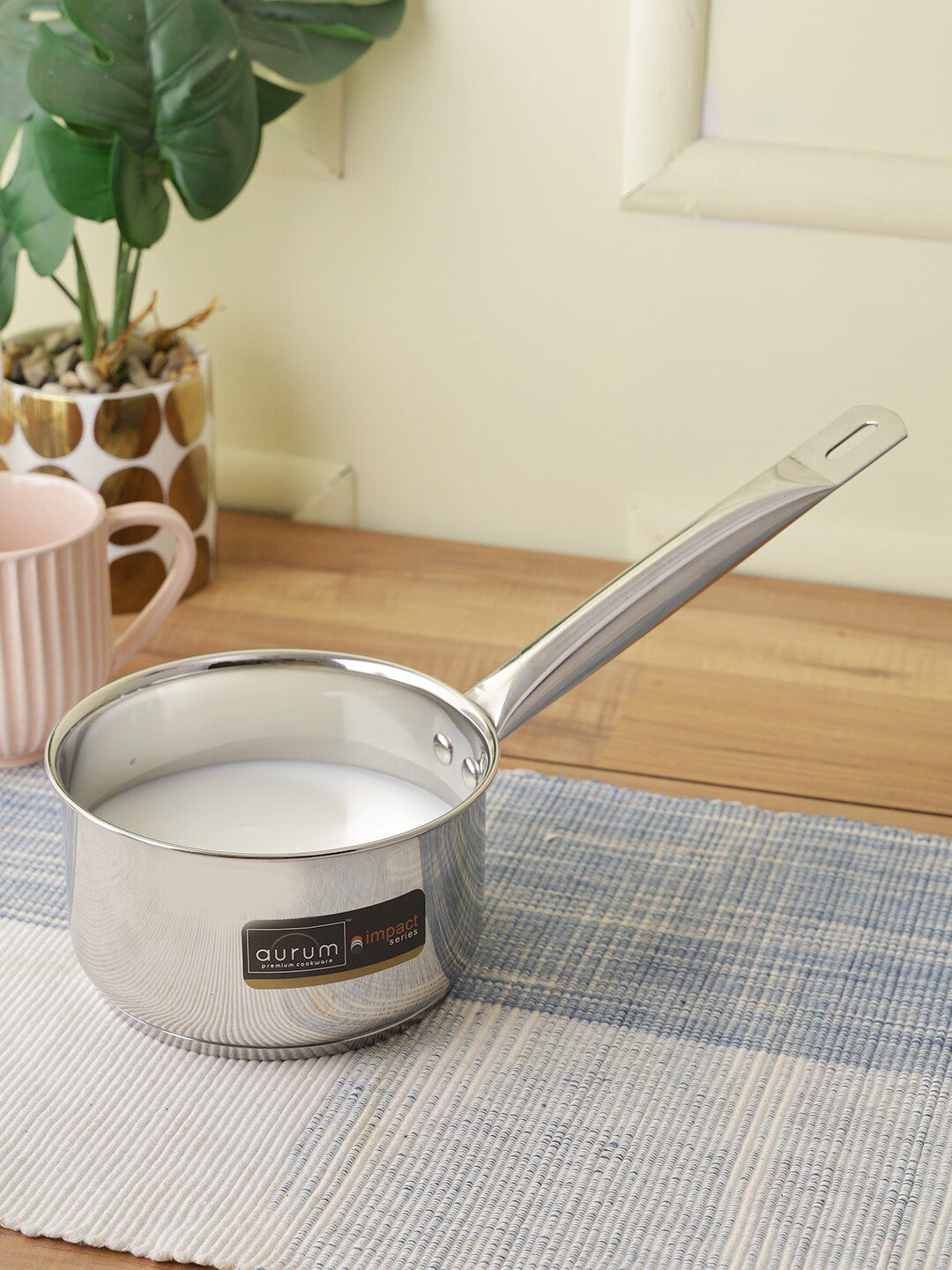 AURUM Silver-Toned Solid Induction Base Sauce Pan Price in India