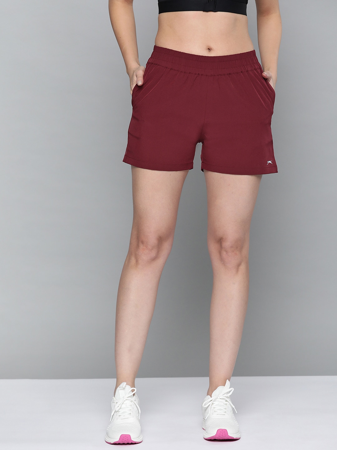 Slazenger Women Maroon Solid Sports Shorts Price in India