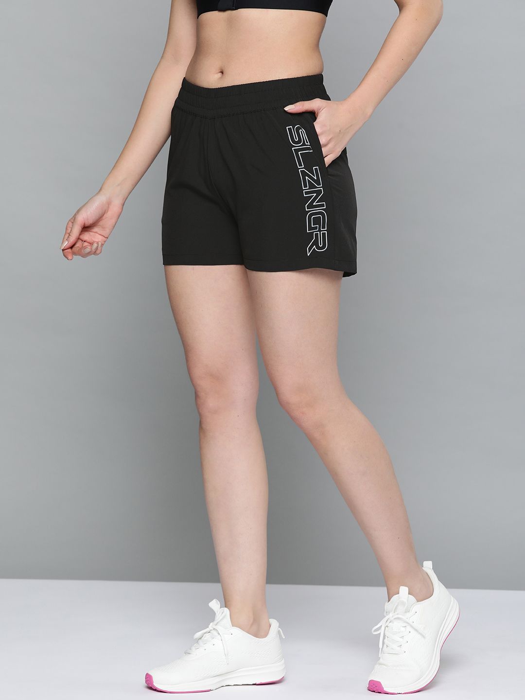 Slazenger Women Black Typography Print Detail Sports Shorts Price in India