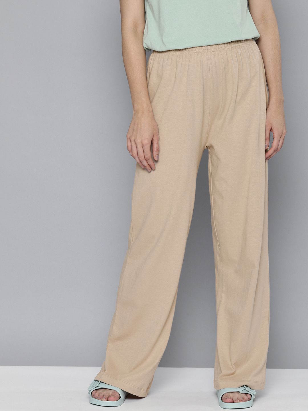 HERE&NOW Women Peach-Coloured Solid Cotton Lounge Pants Price in India