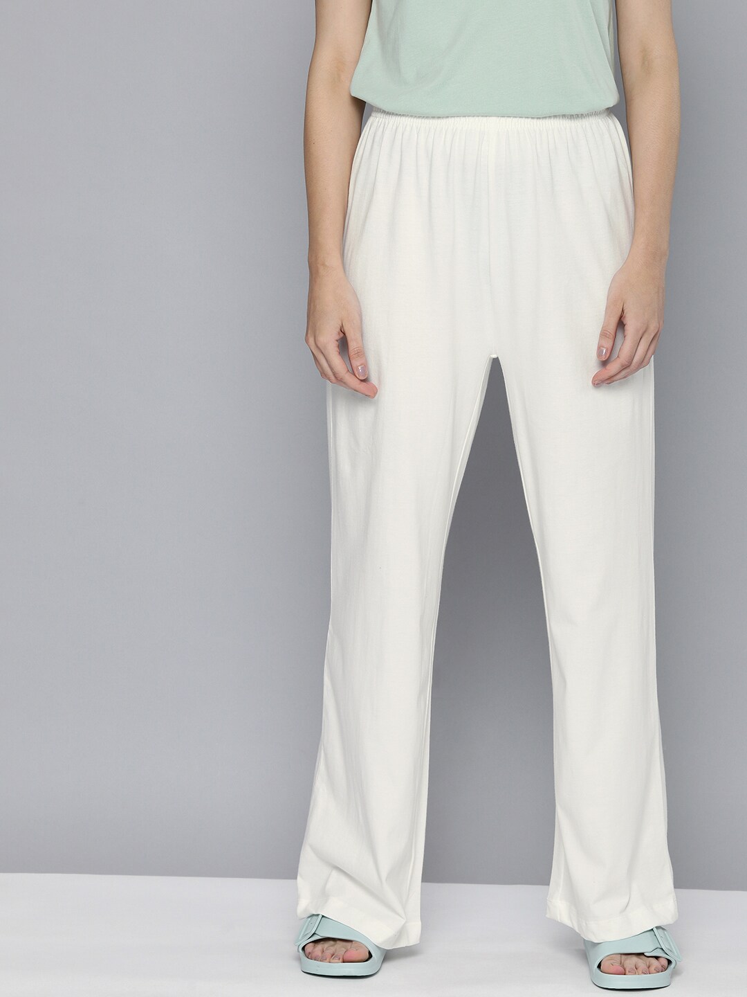 HERE&NOW Women White Solid Cotton Lounge Pants Price in India