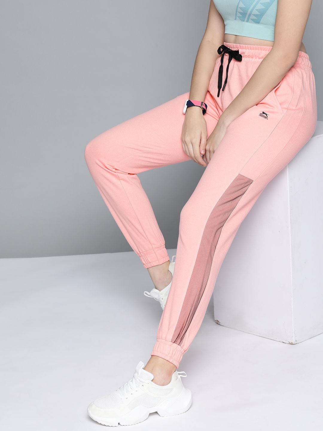 Slazenger Women Peach-Coloured Solid Mesh Detail Joggers Price in India