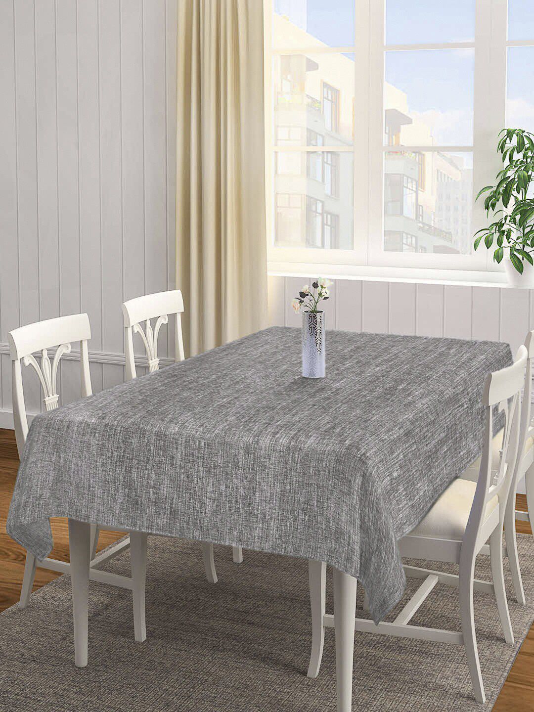 KLOTTHE Grey Solid 6-Seater Rectangular Cotton Table Cover Price in India