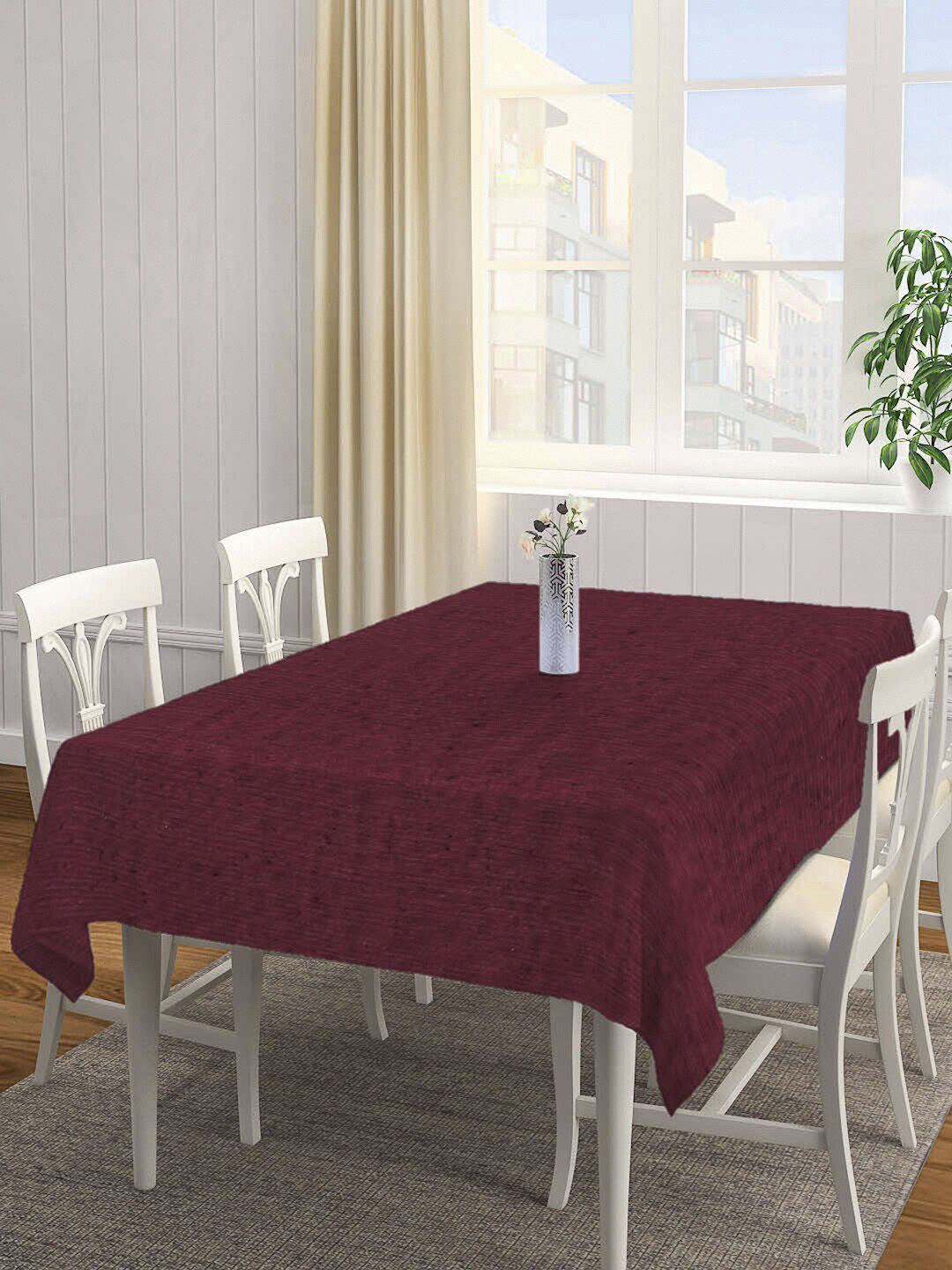 KLOTTHE Maroon Solid 6-Seater Rectangular Cotton Table Cover Price in India