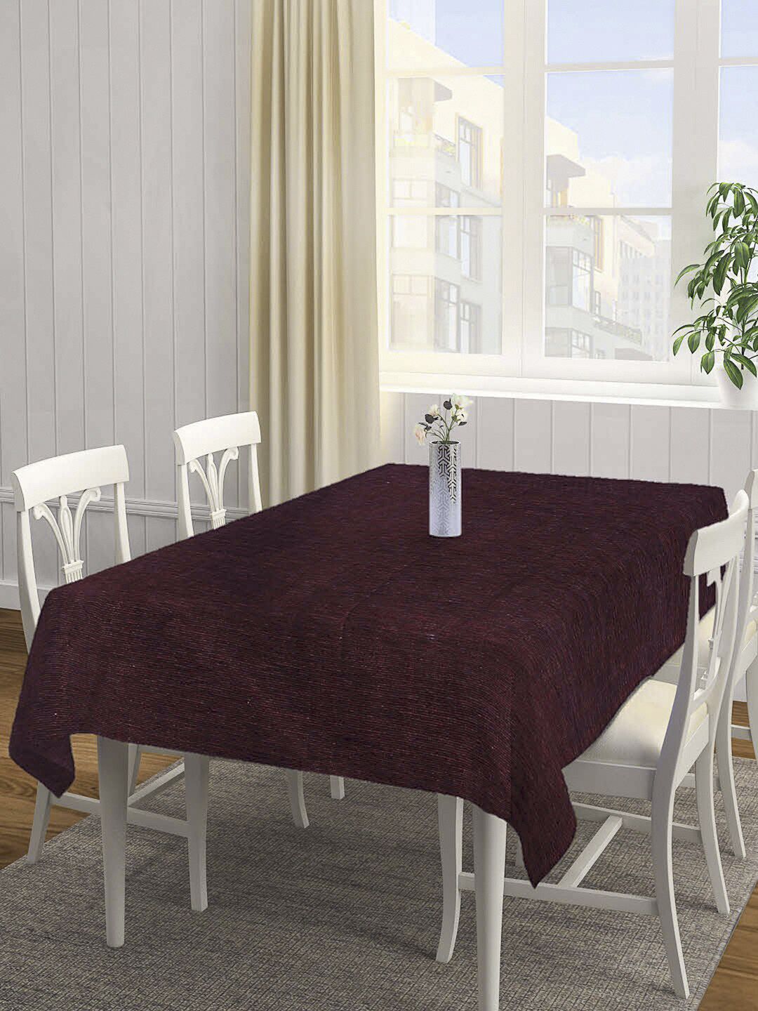 KLOTTHE Maroon Woven-Design 6-Seater Rectangle Cotton Table Cover Price in India