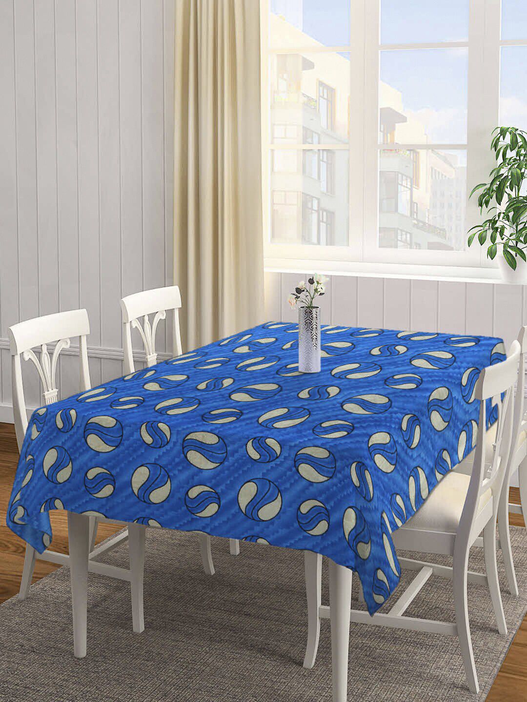 KLOTTHE Blue & Grey Printed 6-Seater Rectangular Cotton Table Cover Price in India