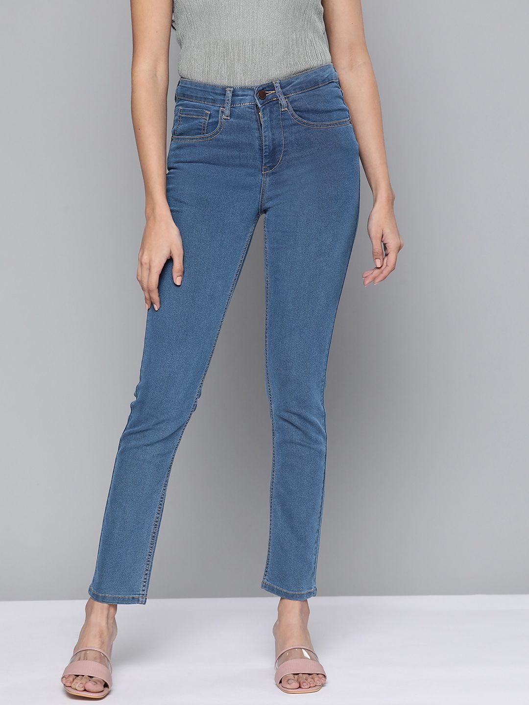 HERE&NOW Women Blue Skinny Fit High-Rise Clean Look Cropped Jeans Price in India