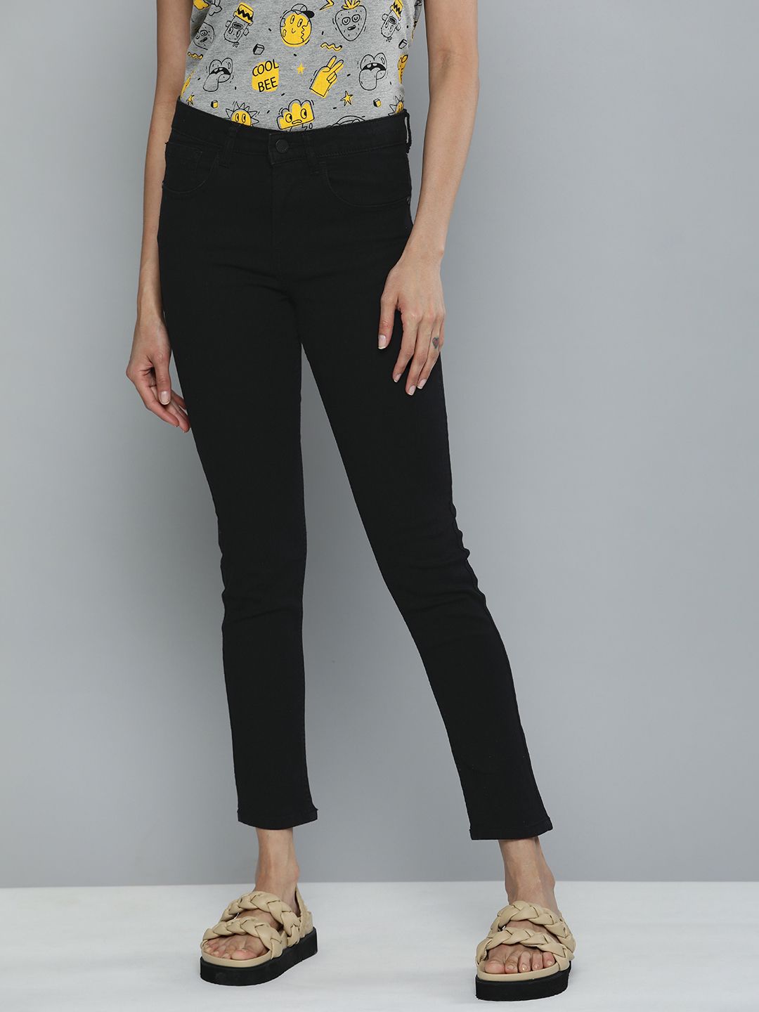 HERE&NOW Women Black High-Rise Skinny Fit Clean Look Jeans Price in India