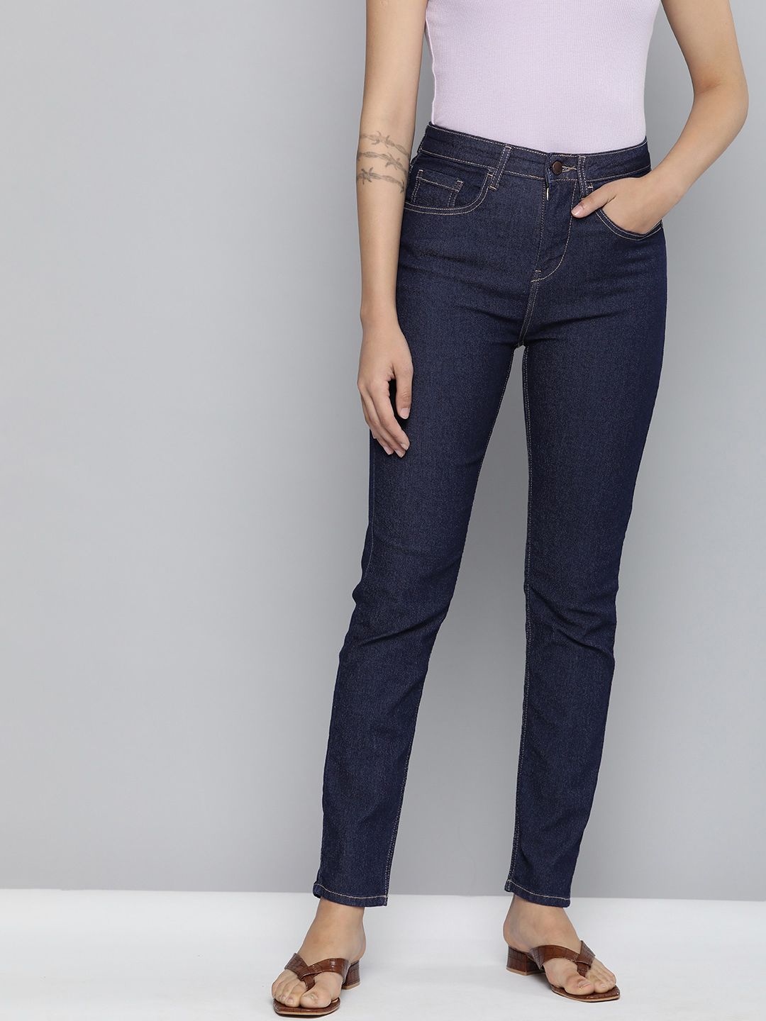 HERE&NOW Women Blue Mid-Rise Skinny Fit Stretchable Jeans Price in India