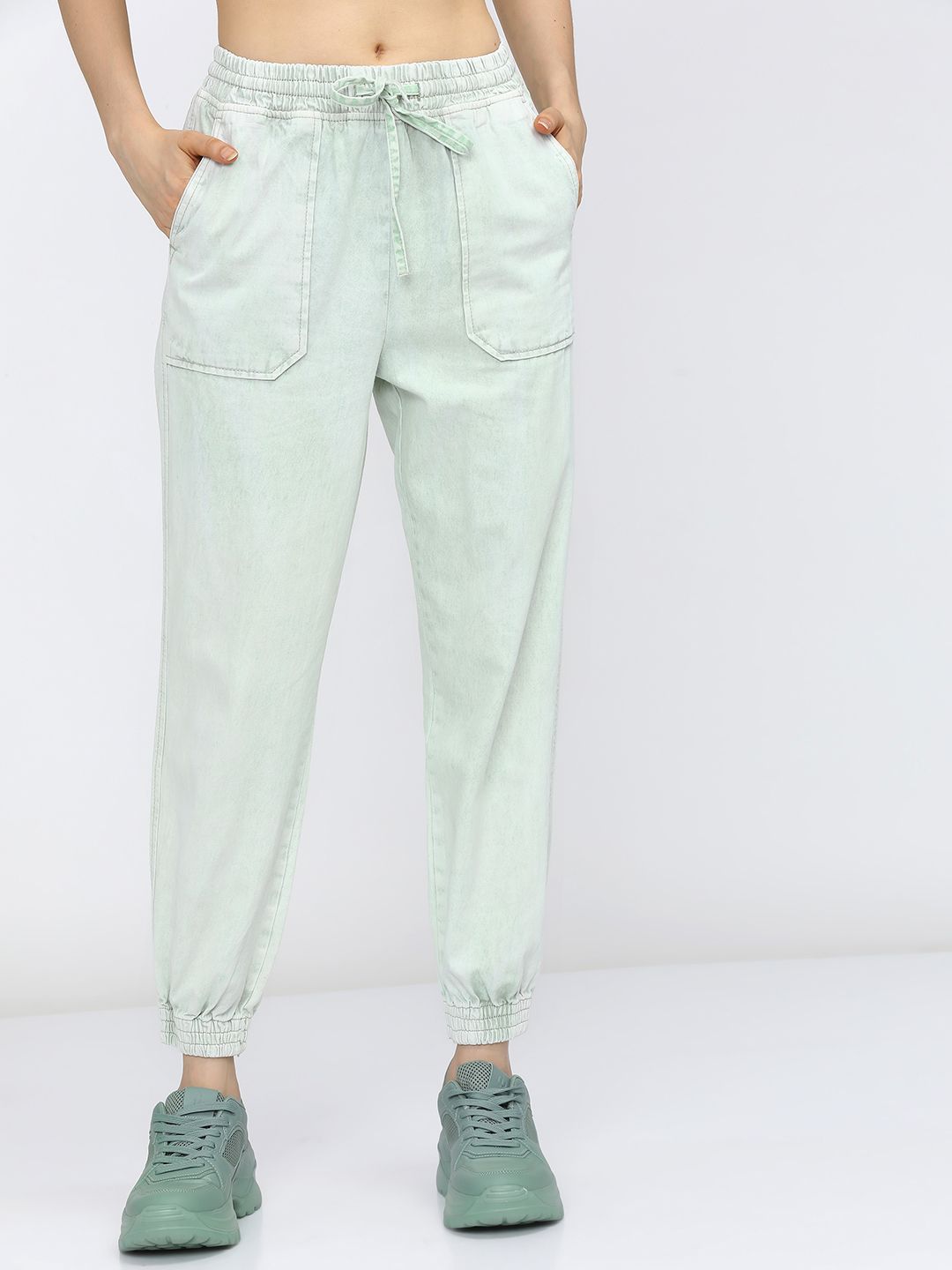 Tokyo Talkies Women Green Jogger Stretchable Jeans Price in India