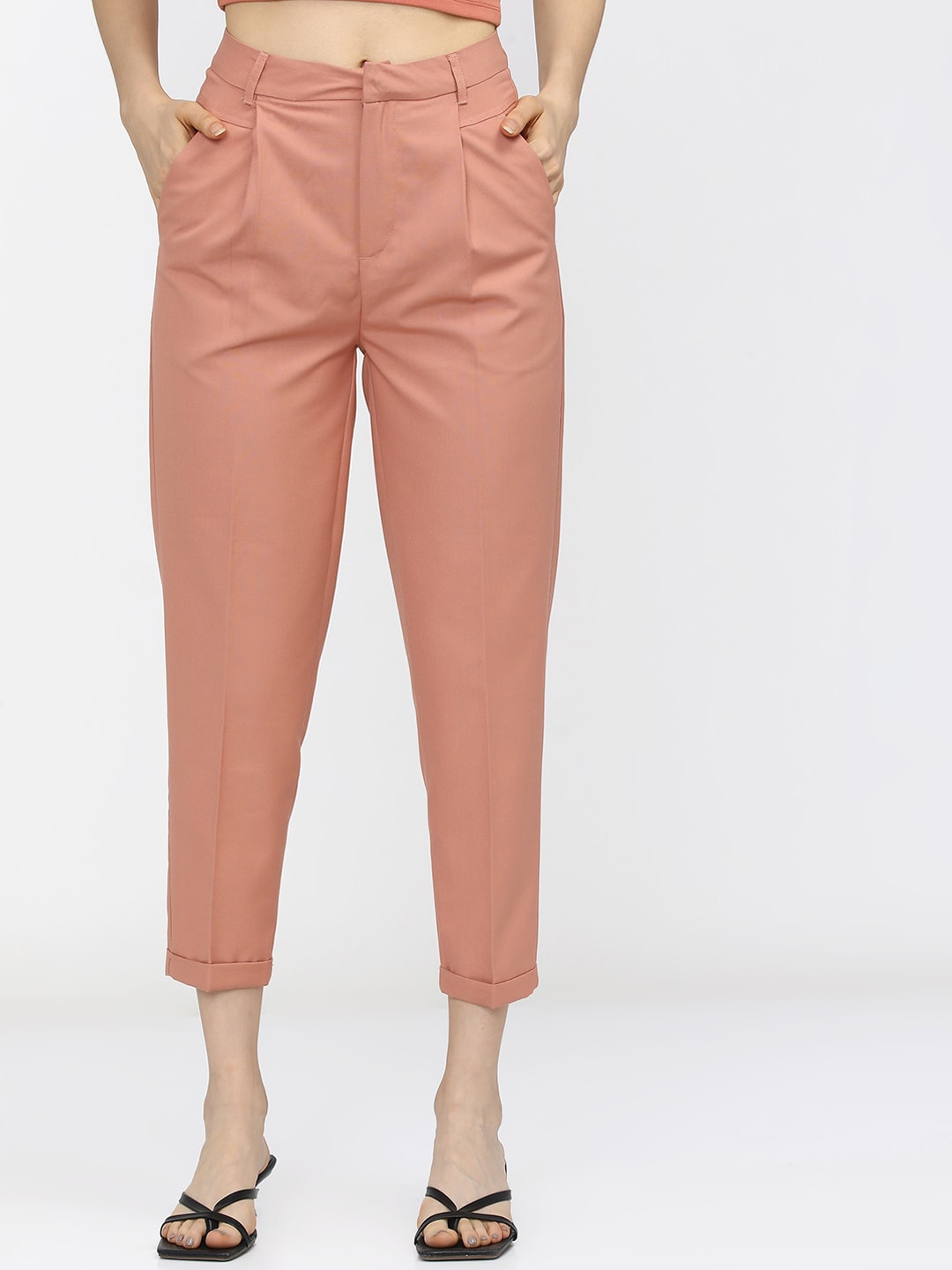 Tokyo Talkies Women Orange Tapered Fit Pleated Trousers Price in India