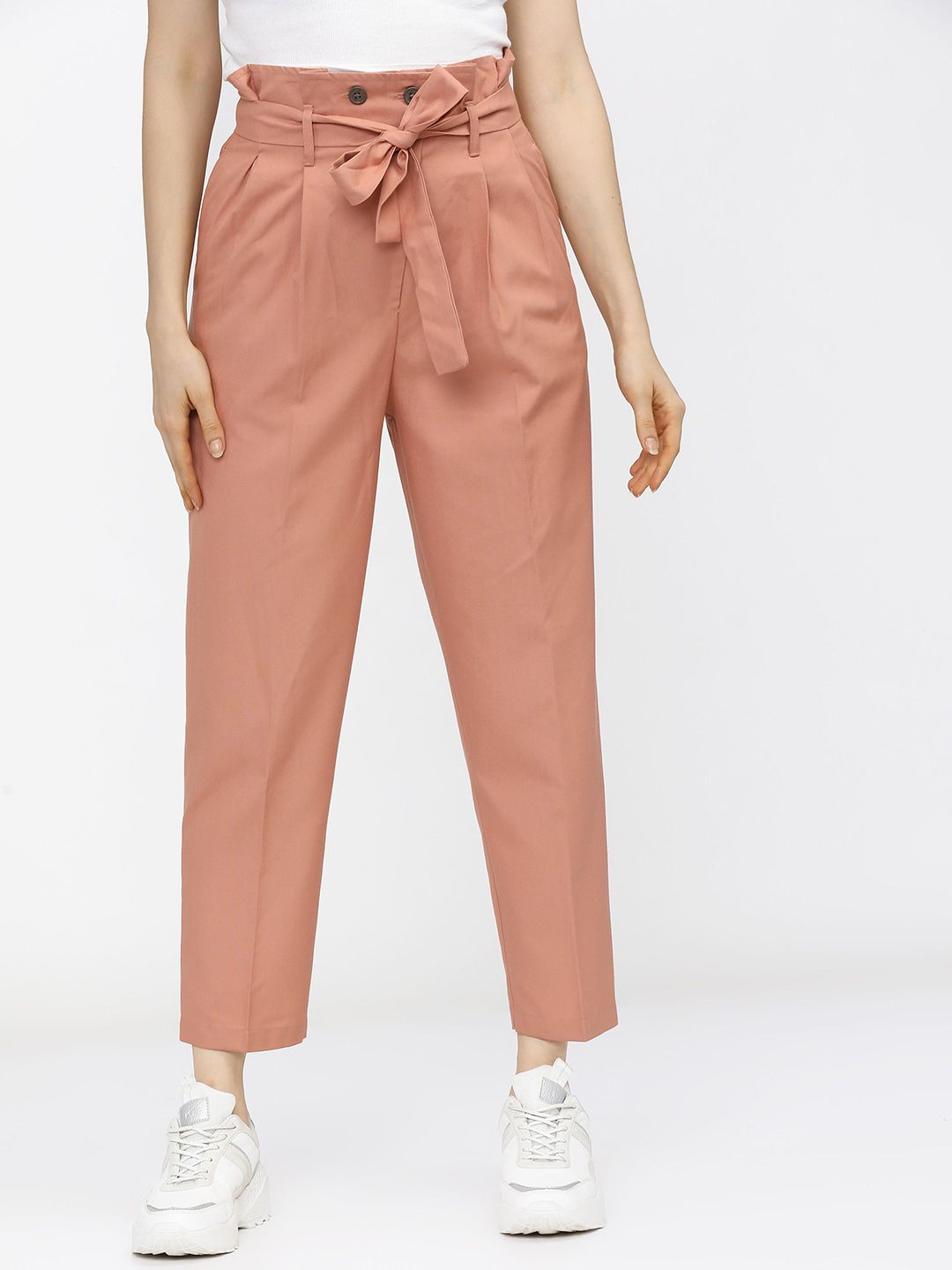 Tokyo Talkies Women Orange Pleated Trousers Price in India