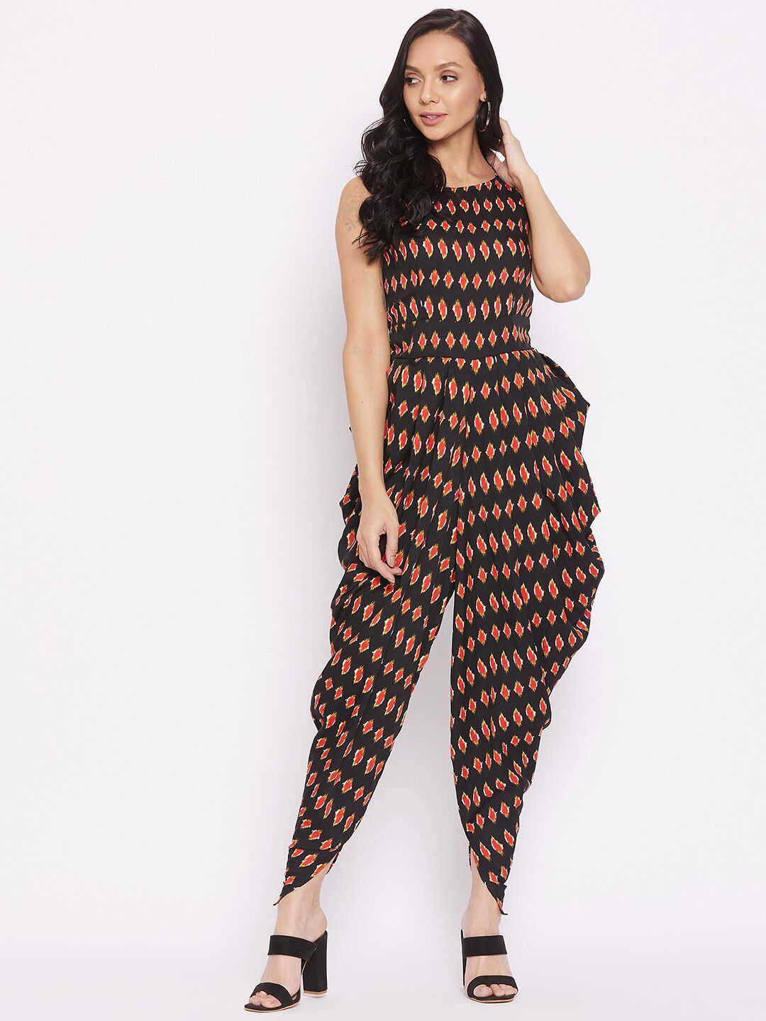 Uptownie Lite Black & Red Ethnic Motifs Printed Dhoti Jumpsuit Price in India