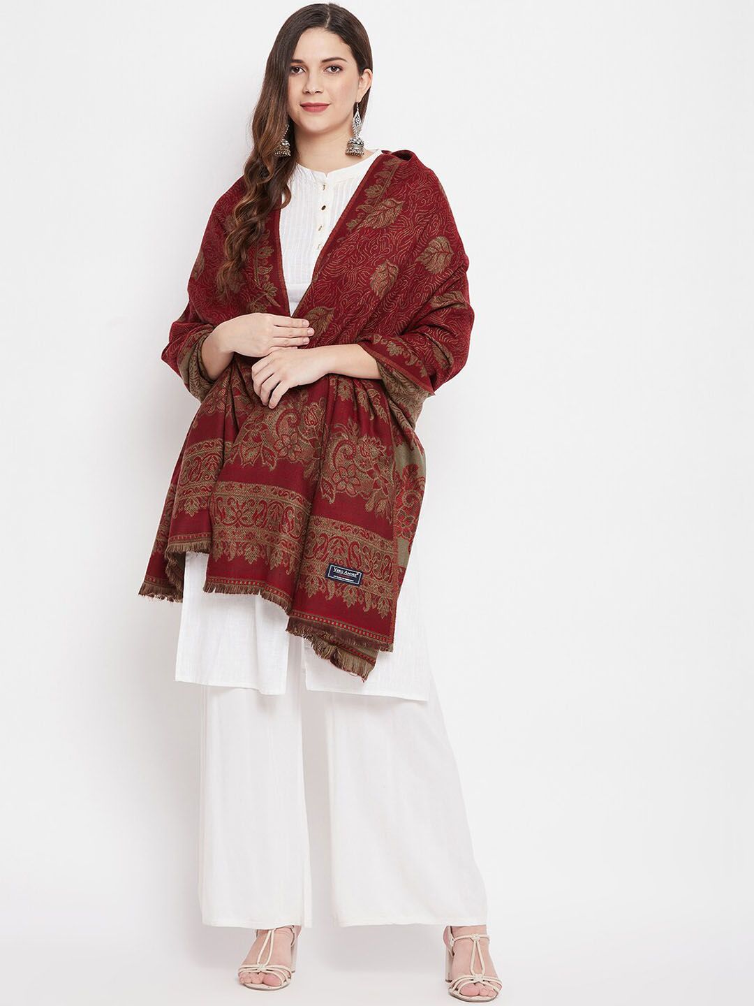 VERO AMORE Women Maroon & Beige Woven Design Shawl Price in India