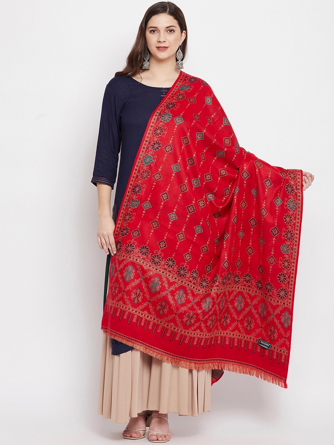 VERO AMORE Women Red & Beige Woven Design Shawl Price in India