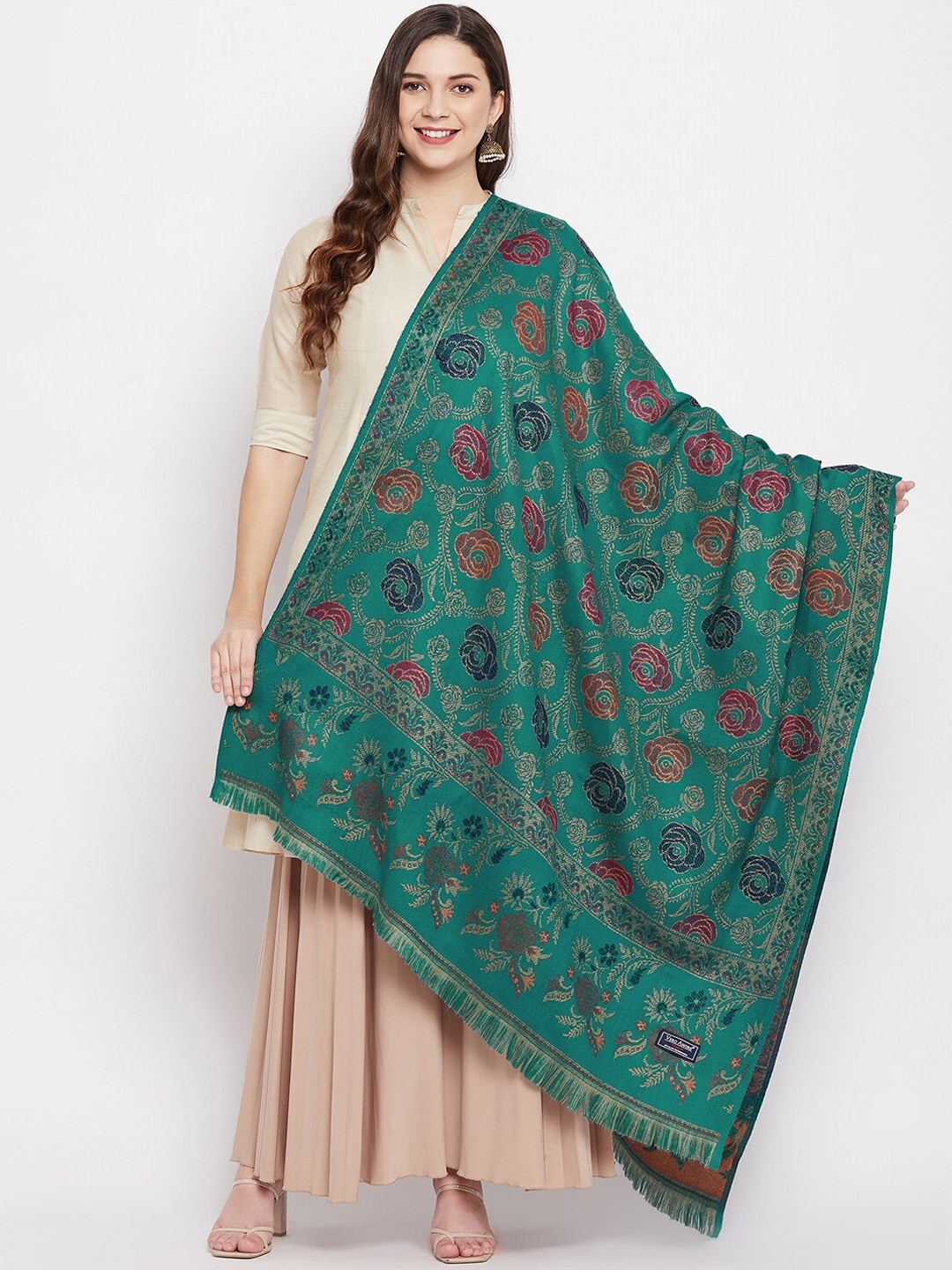 VERO AMORE Women Green & Red Woven Design Shawl Price in India