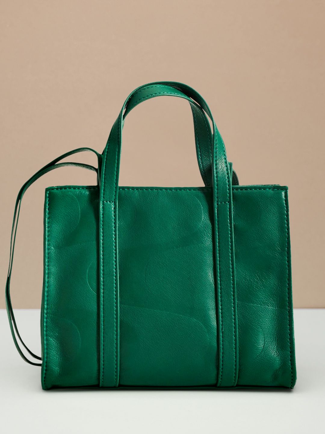 MANGO Green Textured Structured Handheld Bag Price in India