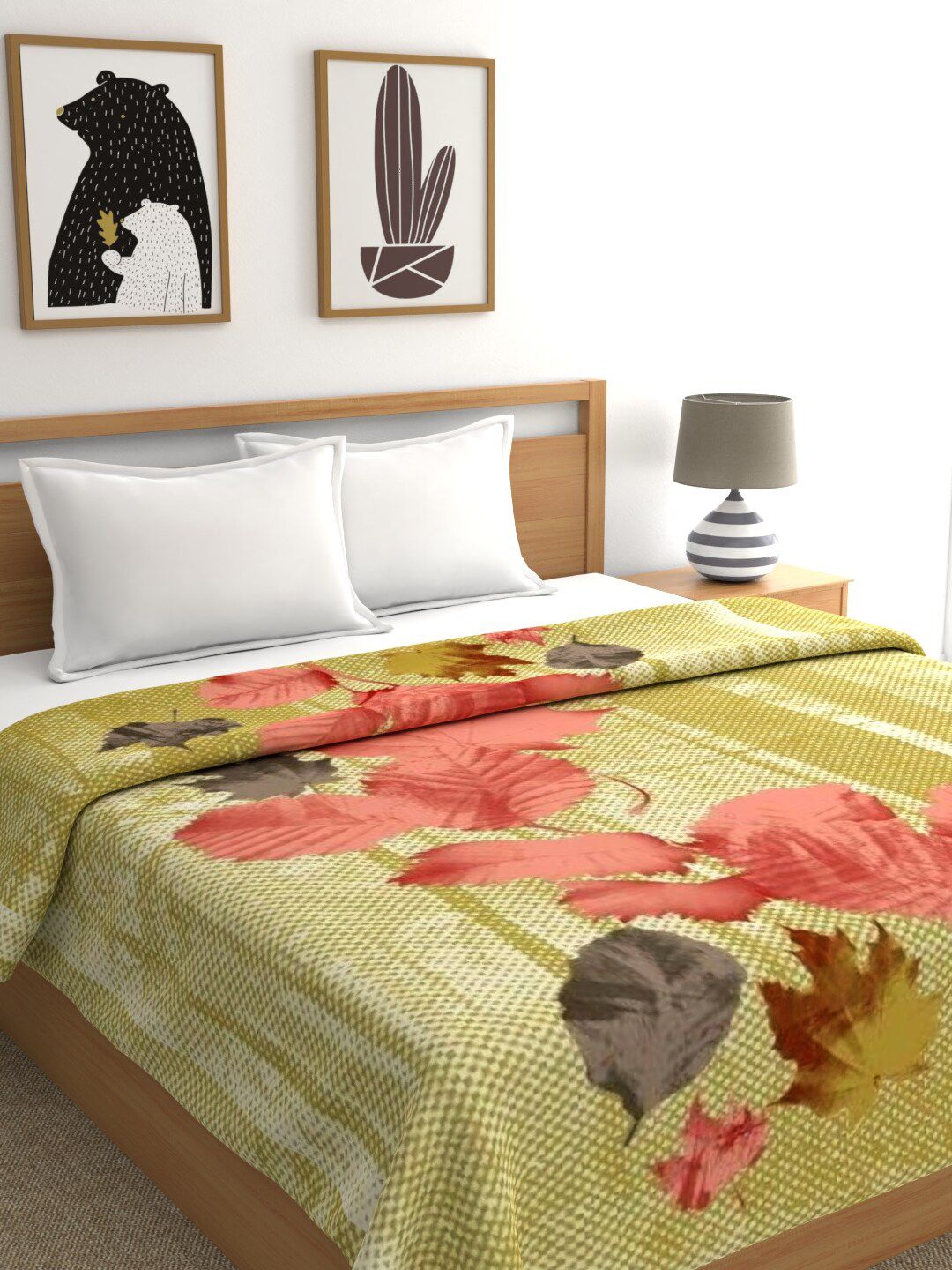 Raymond Home Yellow Floral Printed Mild Winter 400 GSM Double Bed Blanket Price in India