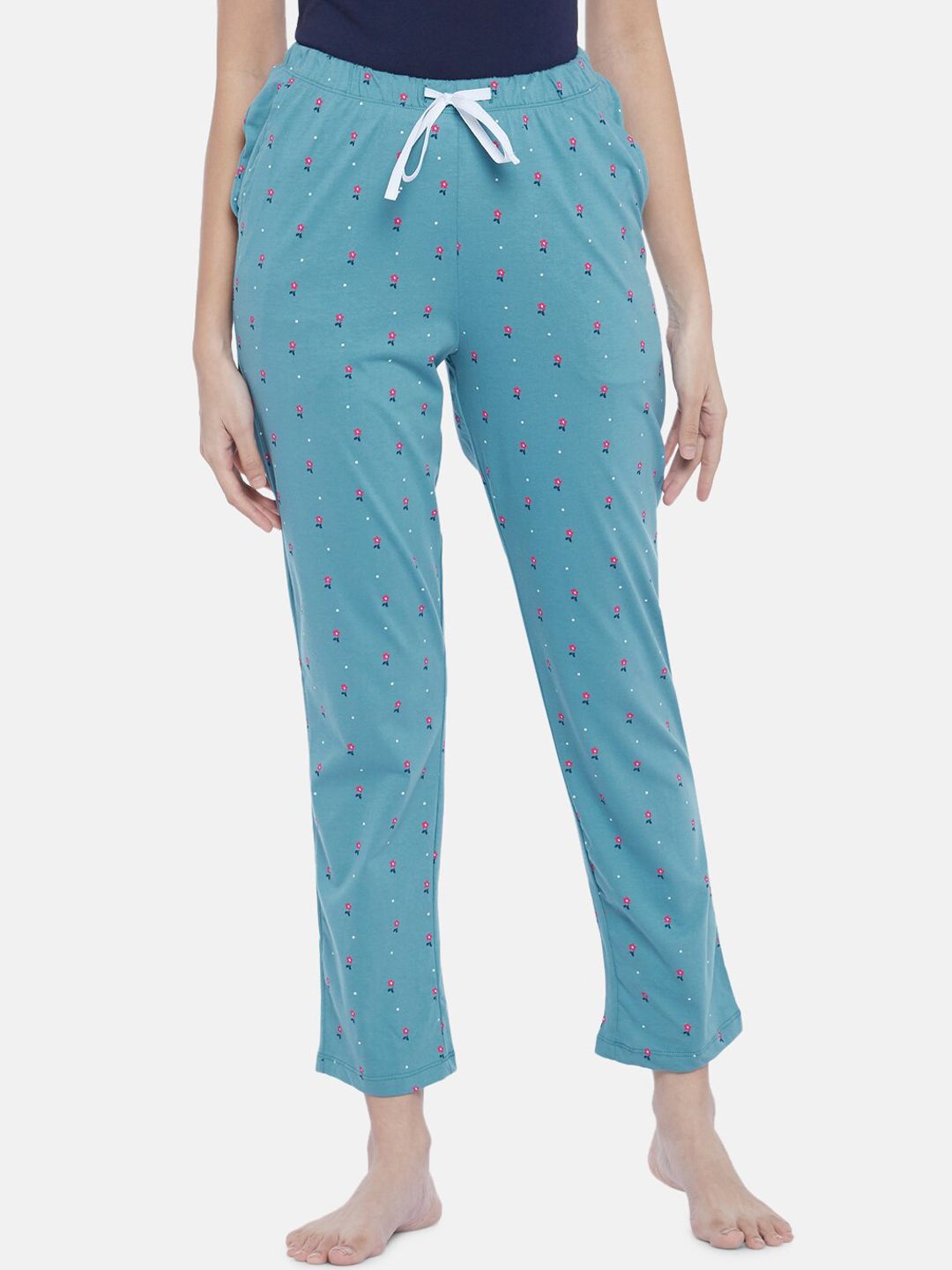 Dreamz by Pantaloons Women Sea Green Printed Pure Cotton Lounge Pants Price in India