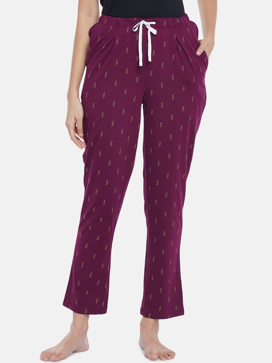 Dreamz by Pantaloons Women Maroon Cotton Printed Lounge Pants Price in India
