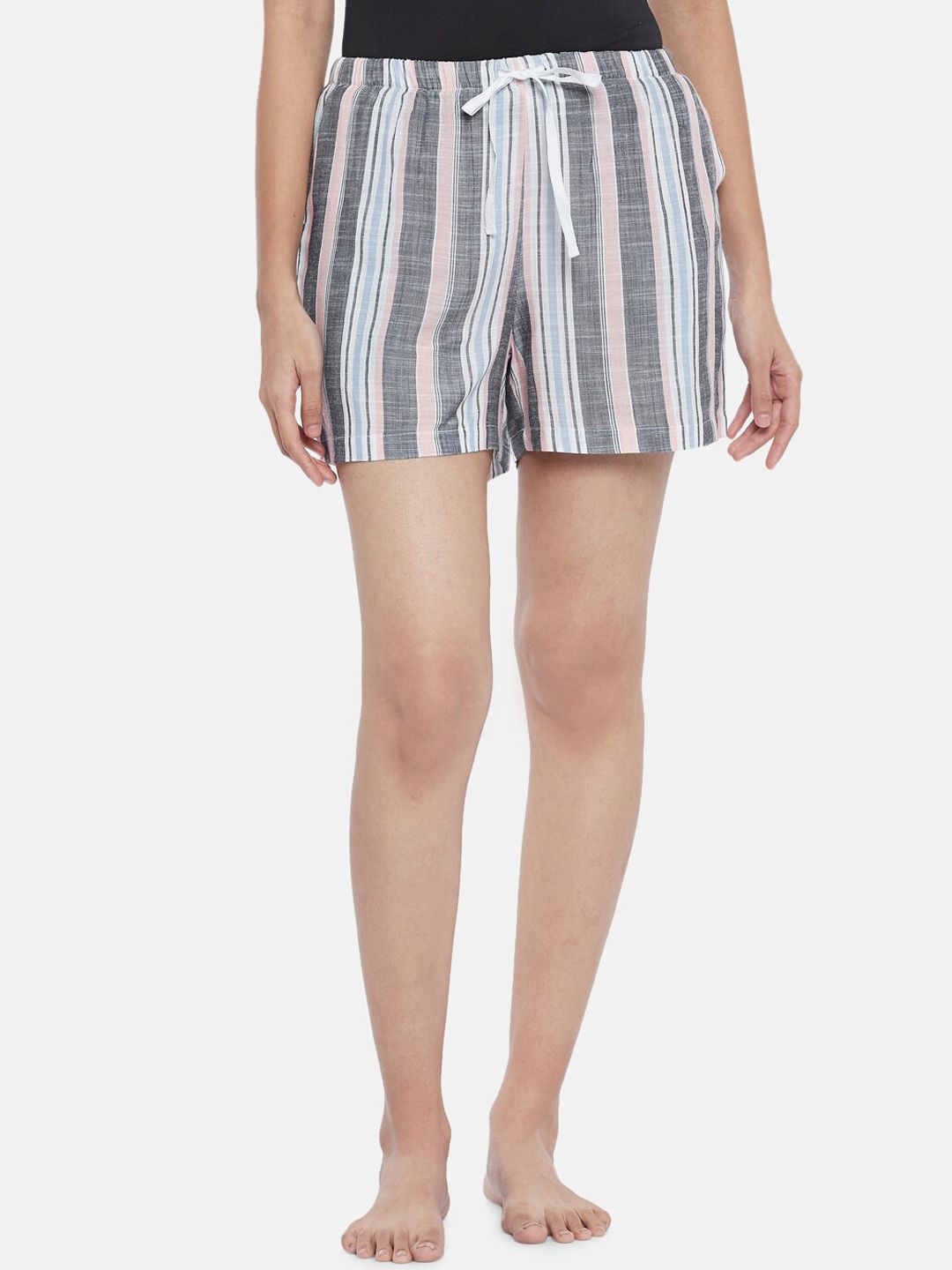 Dreamz by Pantaloons Woman White Striped Lounge Shorts Price in India
