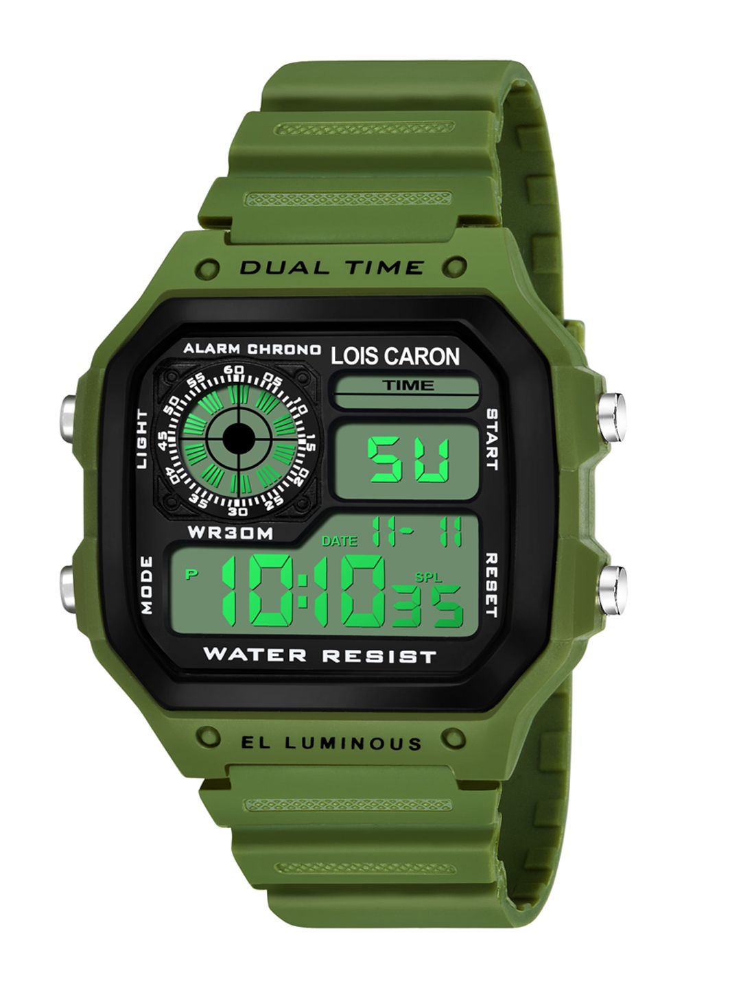 LOIS CARON Unisex Black Dial & Green Bracelet Style Straps Digital Watch MLC-1014 Price in India