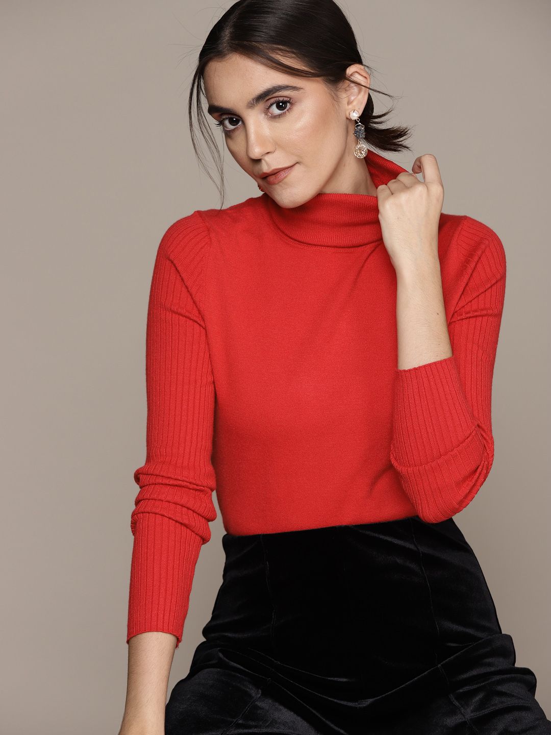 MANGO Women Red Turtle Neck Pullover Price in India