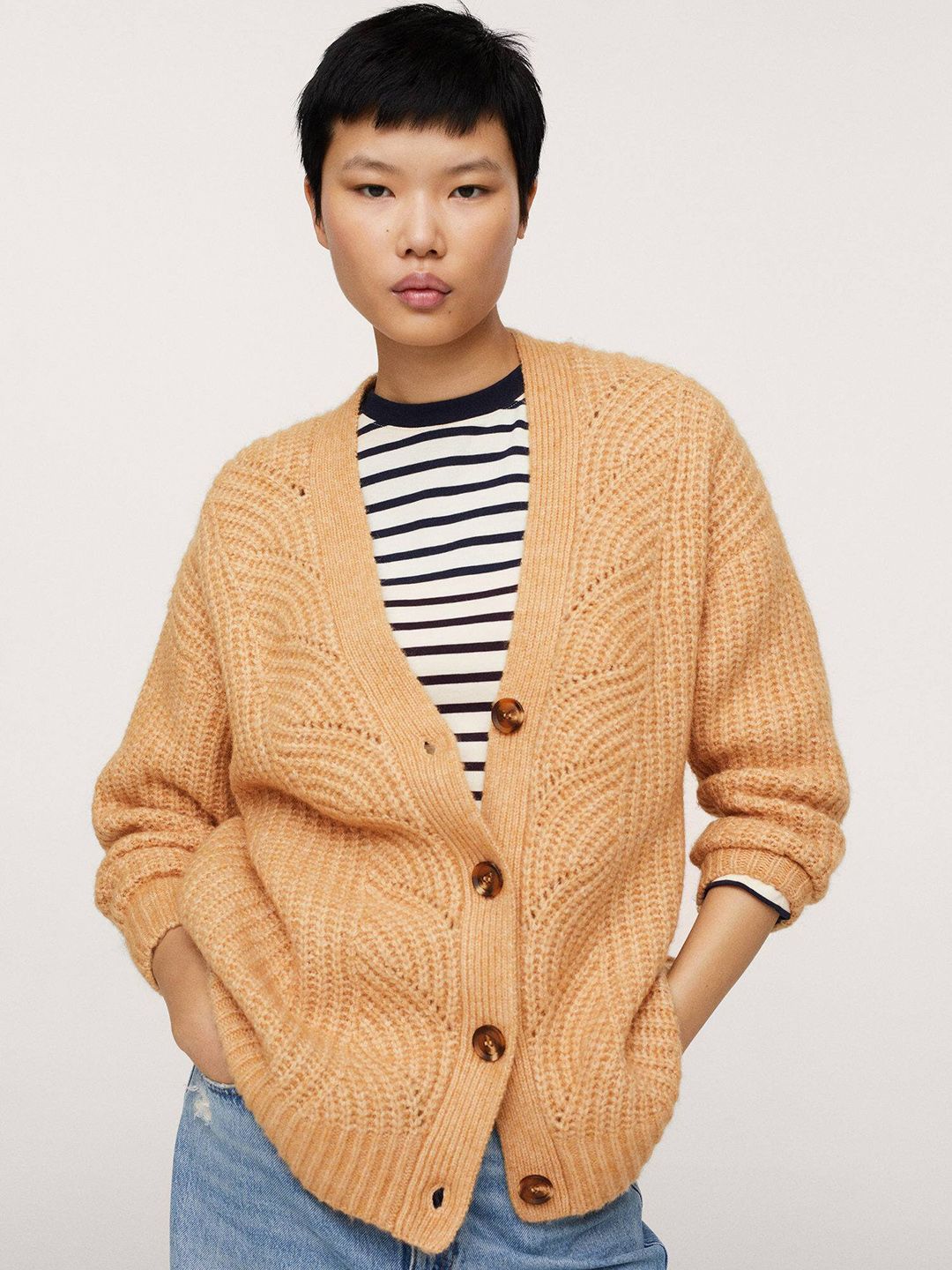 MANGO Women Beige Cardigan Price in India