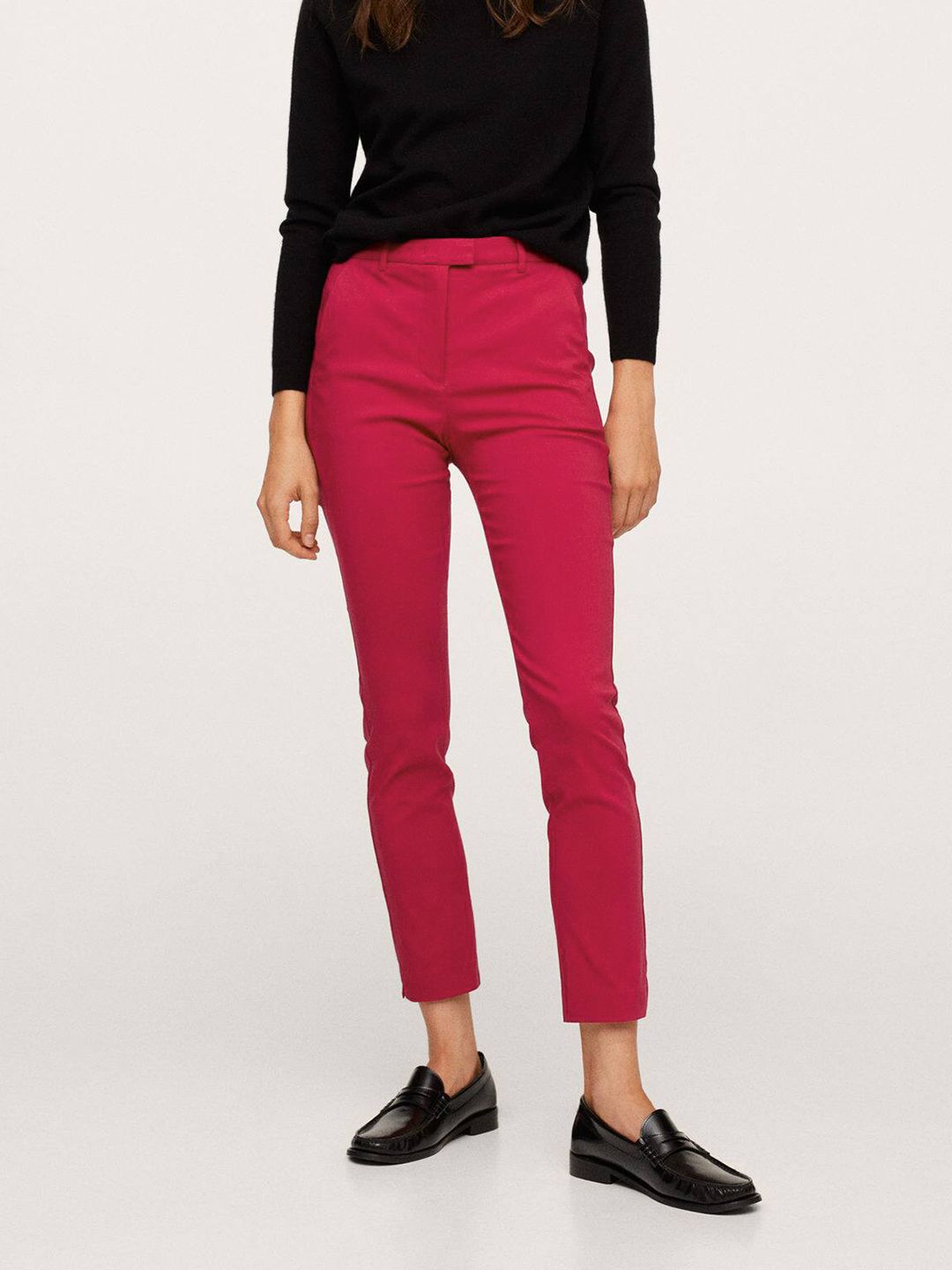 MANGO Women Red Solid Trousers Price in India