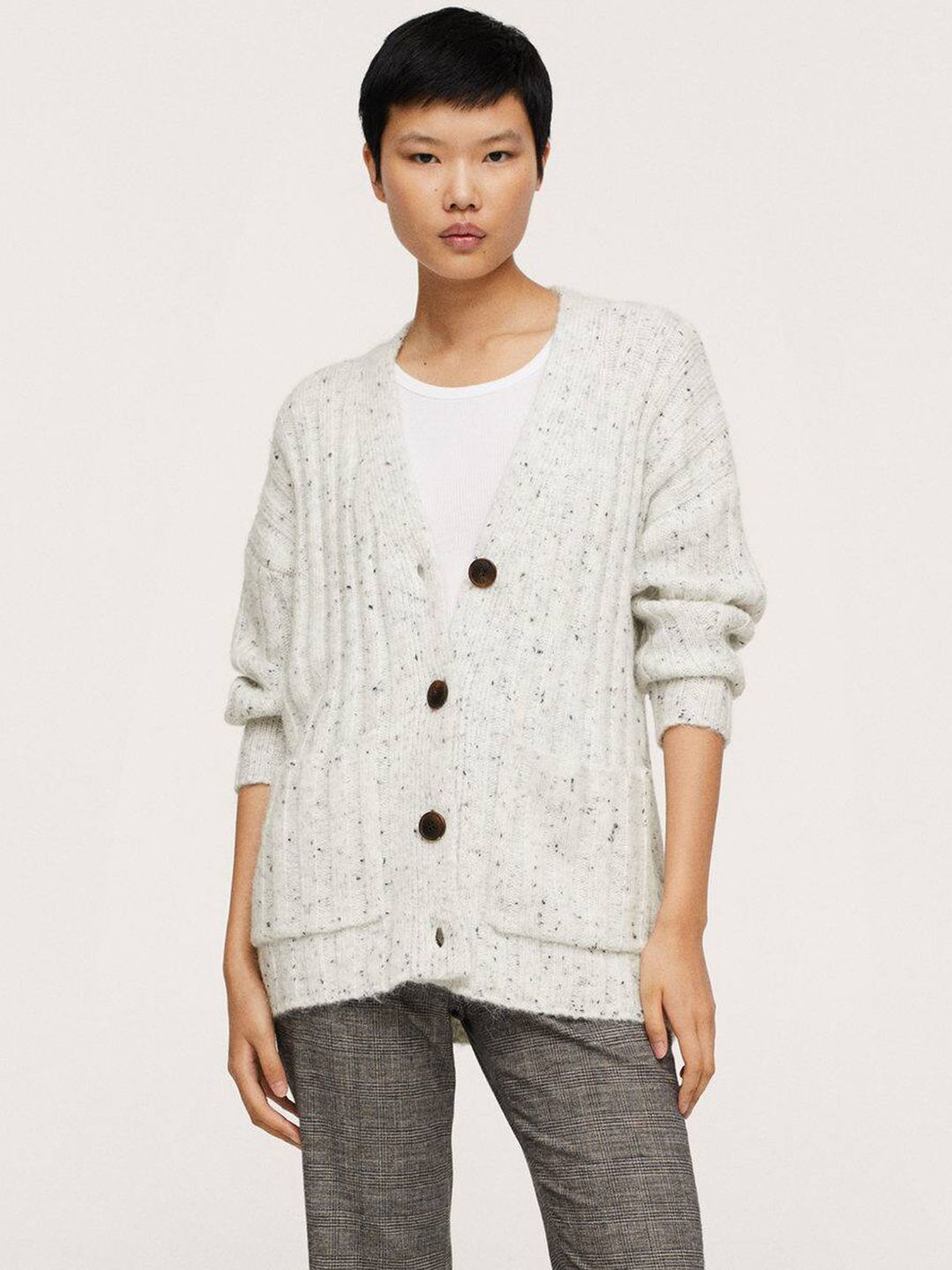 MANGO Women White Self Design Cardigan Price in India