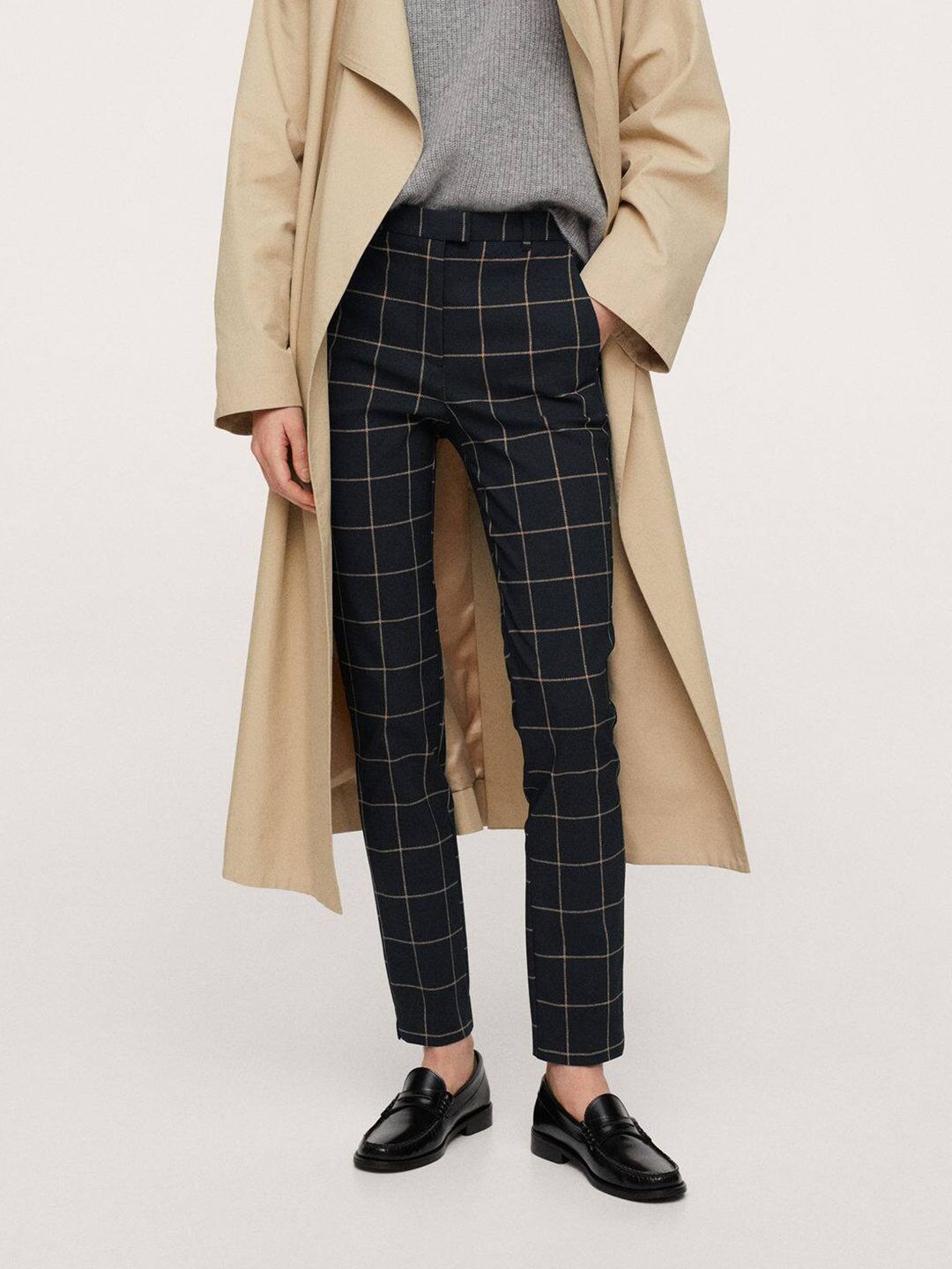 MANGO Women Black Checked Trousers Price in India