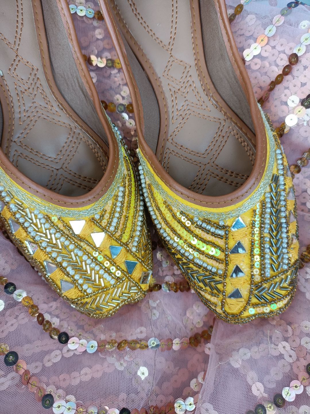 DESI COLOUR Women Yellow Ethnic Ballerinas Flats