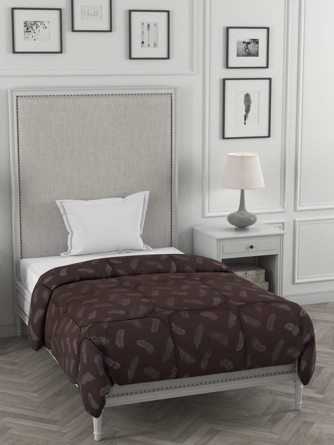 A Homes Grace Brown & Grey Floral Microfiber Heavy Winter 600 GSM Single Bed Comforter Price in India