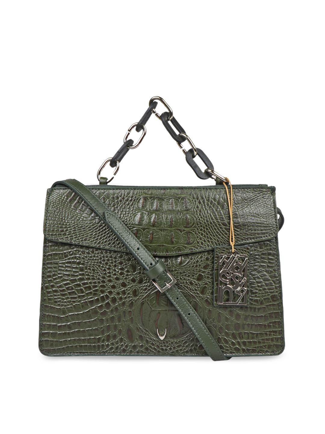 Hidesign Green Textured Leather Oversized Structured Satchel with Quilted Price in India