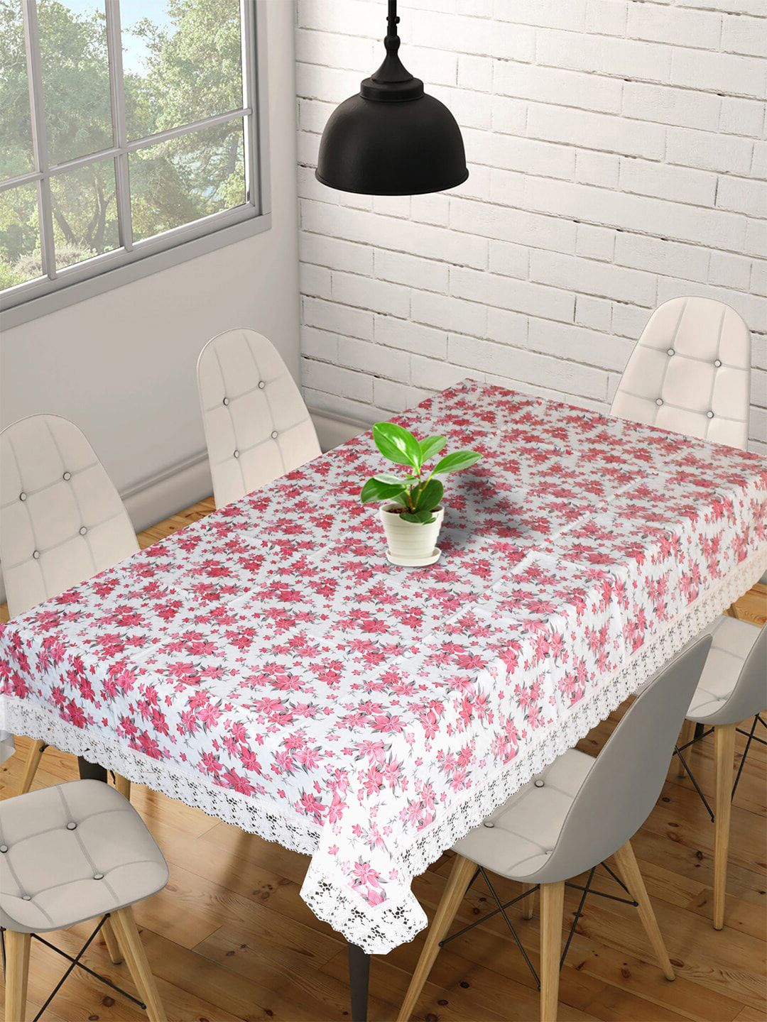 Kuber Industries Cream & Pink Floral Printed Table Cover Price in India