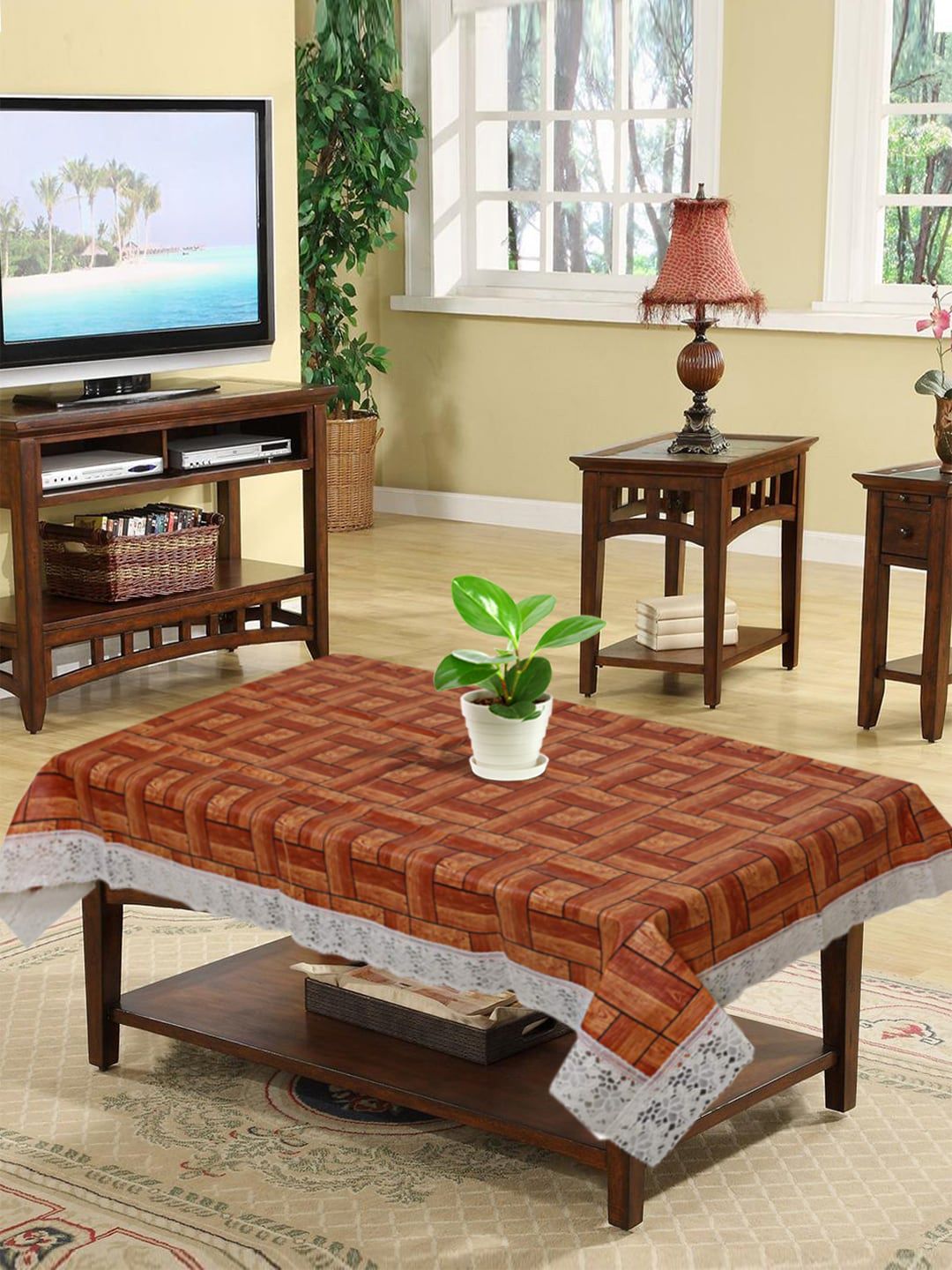Kuber Industries Brown & Black Printed 4 Seater Table Cover Price in India
