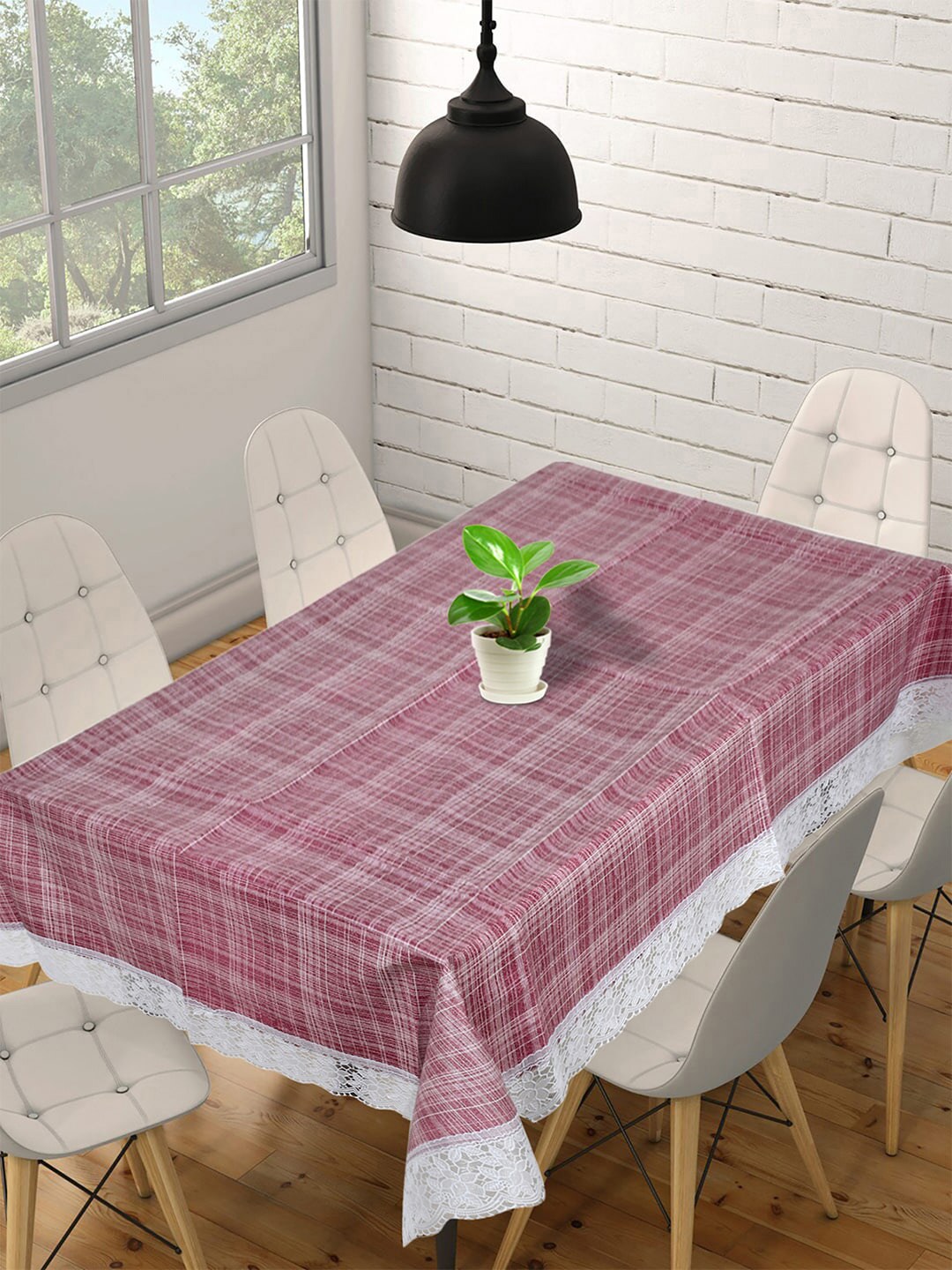 Kuber Industries Pink & White Printed 6 Seater Table Cover Price in India