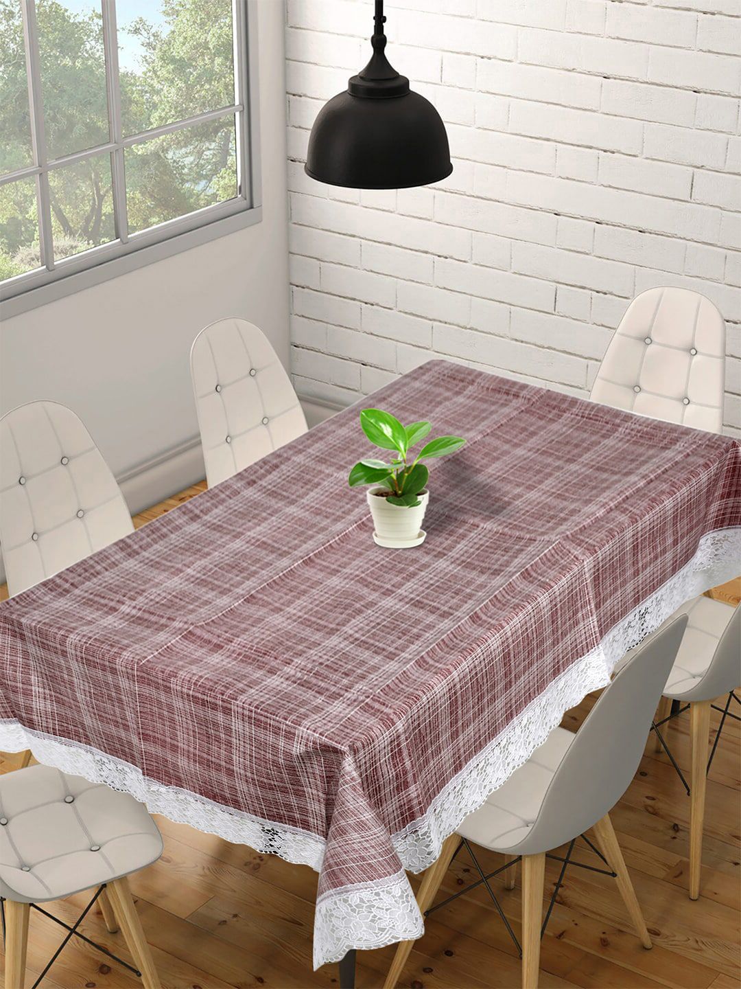 Kuber Industries Brown & White Printed 6 Seater Table Cover Price in India