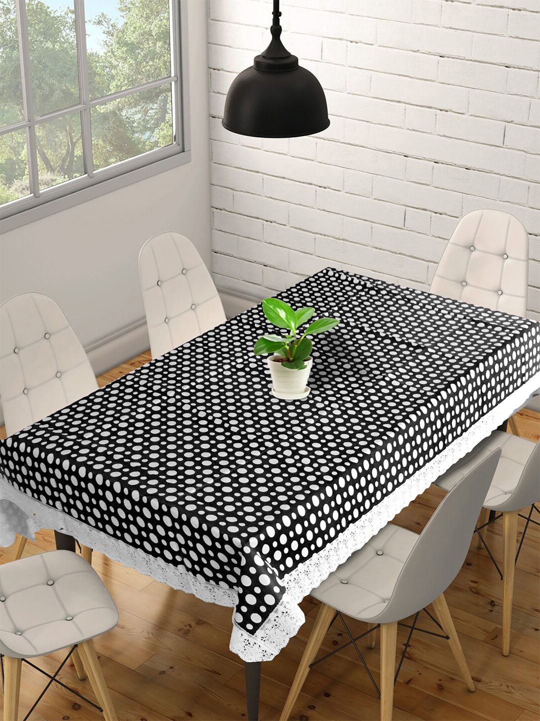 Kuber Industries Black & White Printed 6 Seater Table Cover Price in India