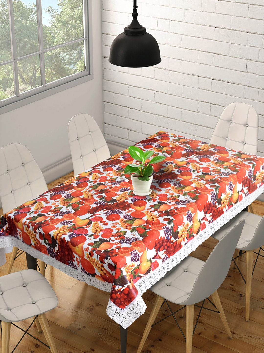 Kuber Industries Red & White Printed 6-Seater Waterproof Cotton Table Cover Price in India