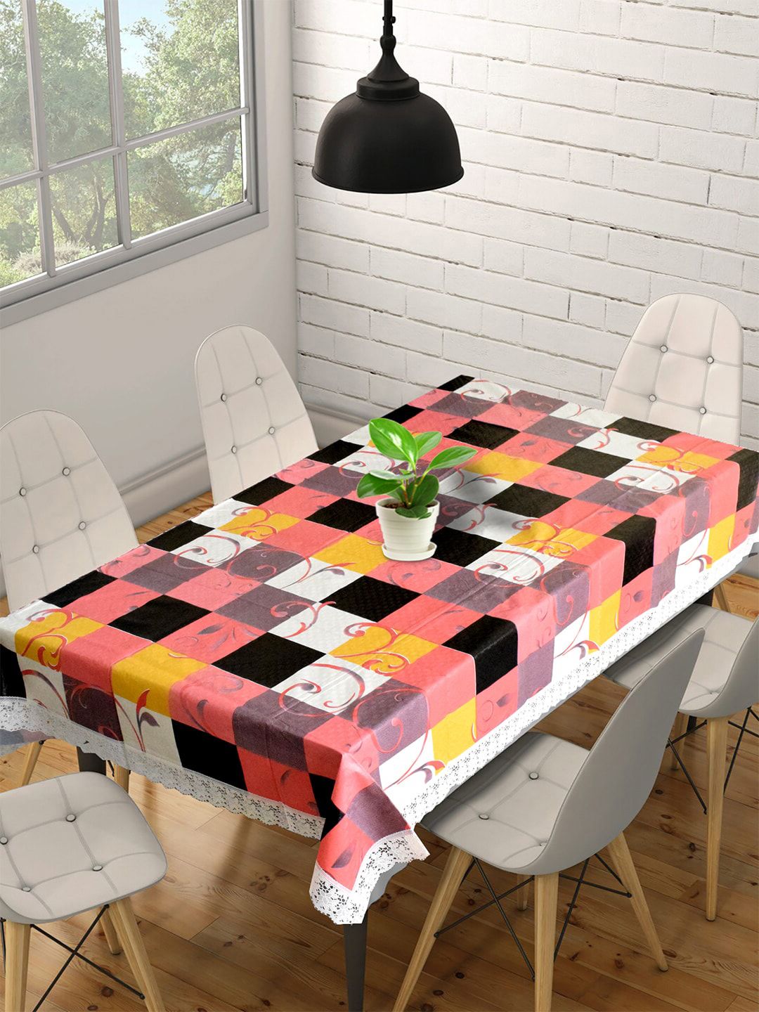 Kuber Industries Yellow & Black Printed 6 Seater Table Cover Price in India