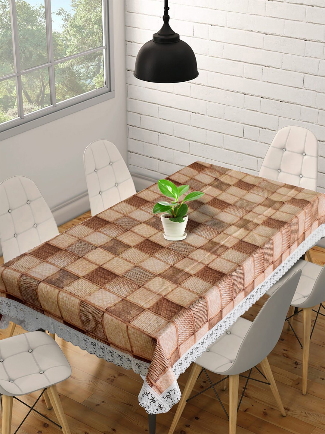 Kuber Industries Brown Printed 6 Seater Table Cover Price in India