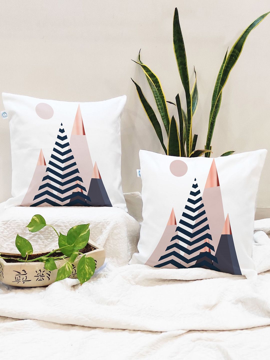 STITCHNEST Set of 2 Blue & White Geometric 24'' x 24'' Cushion Cover