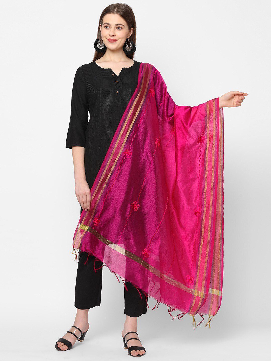 Get Wrapped Pink & Gold-Toned Embroidered Dupatta Price in India